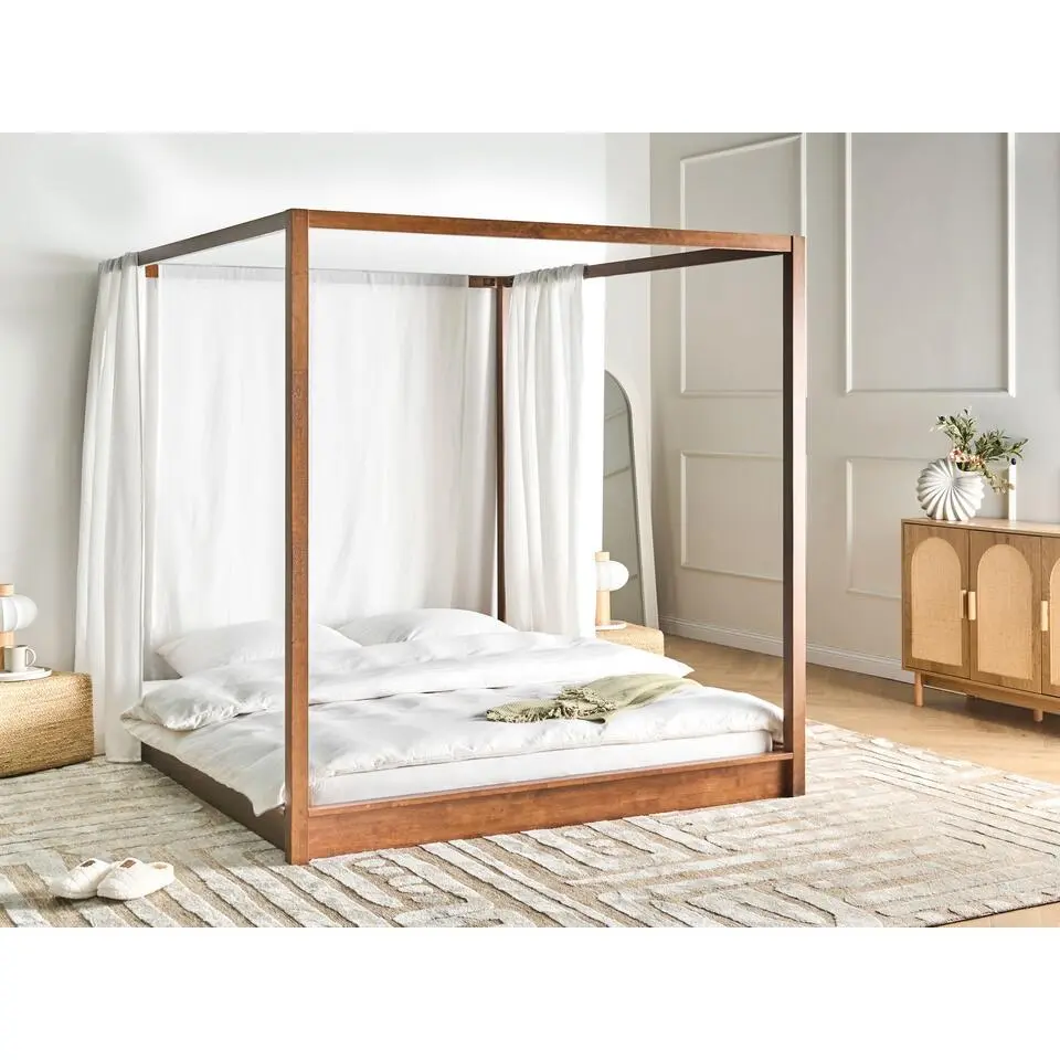HERLIERE - Hemelbed - Donkerbruin - 180 x 200 cm - Rubberhout