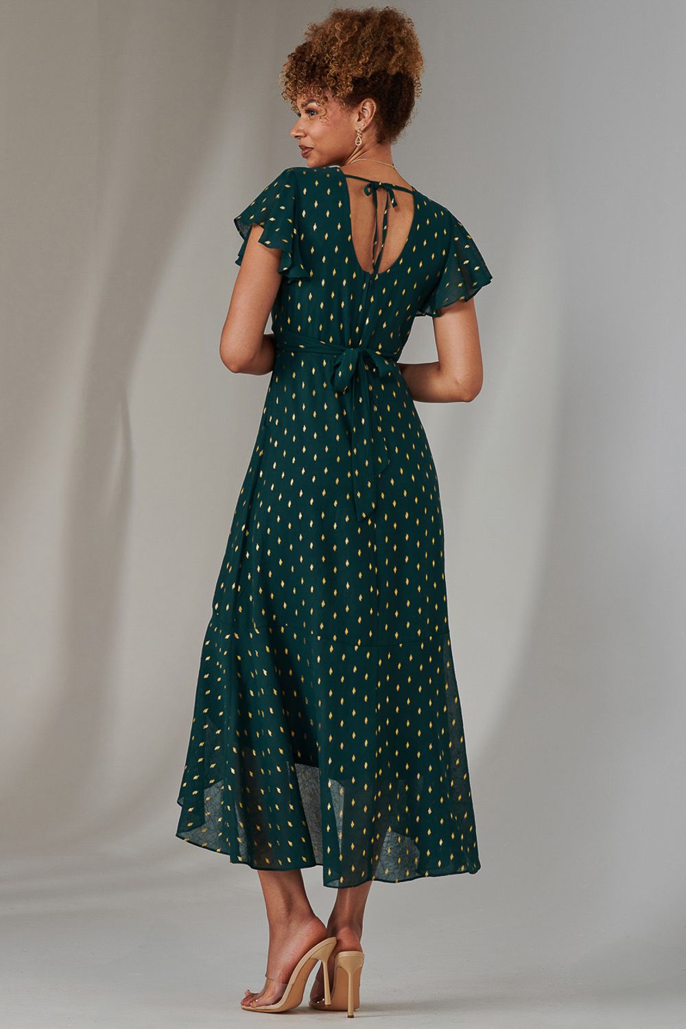 Jolie Moi Metallic Spot Textured Chiffon Maxi Dres