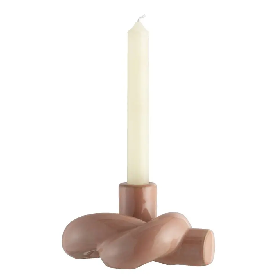 Kandelaar Knoop - roze - keramiek - 11,5x15,5x8 cm