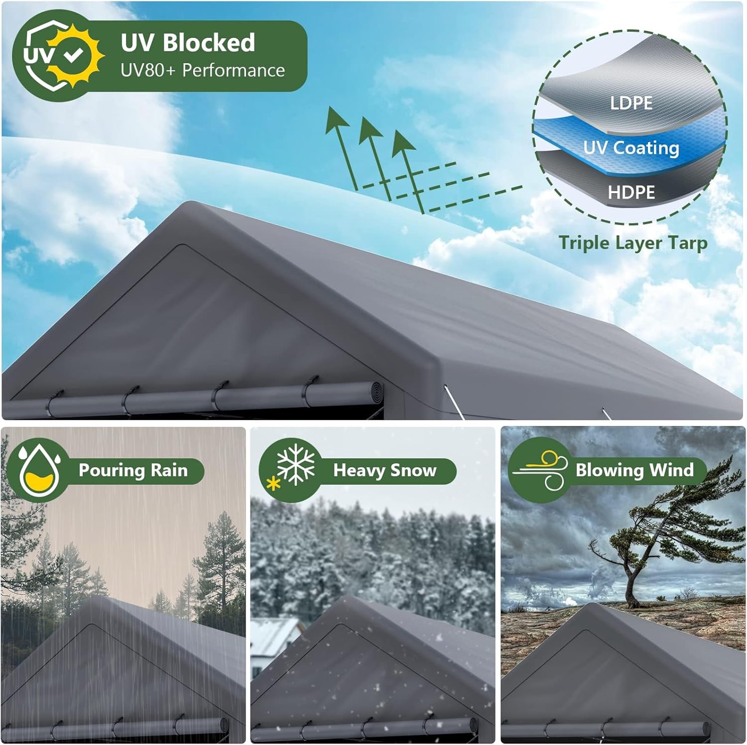 Carport 10x20ft Heavy Duty Canopy Storage Shed,Portable Garage Party Tent,Portable Garage with Removable Sidewalls & Doors All-Season Tarp for Car,Truck,Party SNC24# (N/BG)