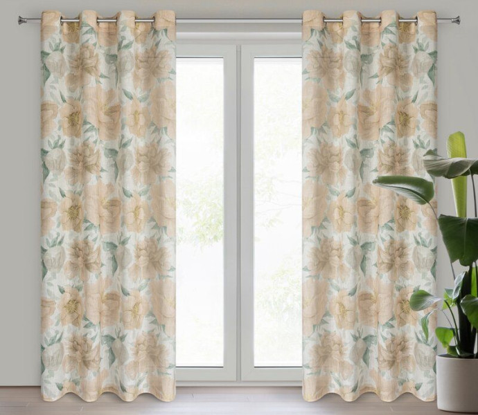 Zasłona na przelotkach z lnem w kwiaty KARLA 140X250 naturalna