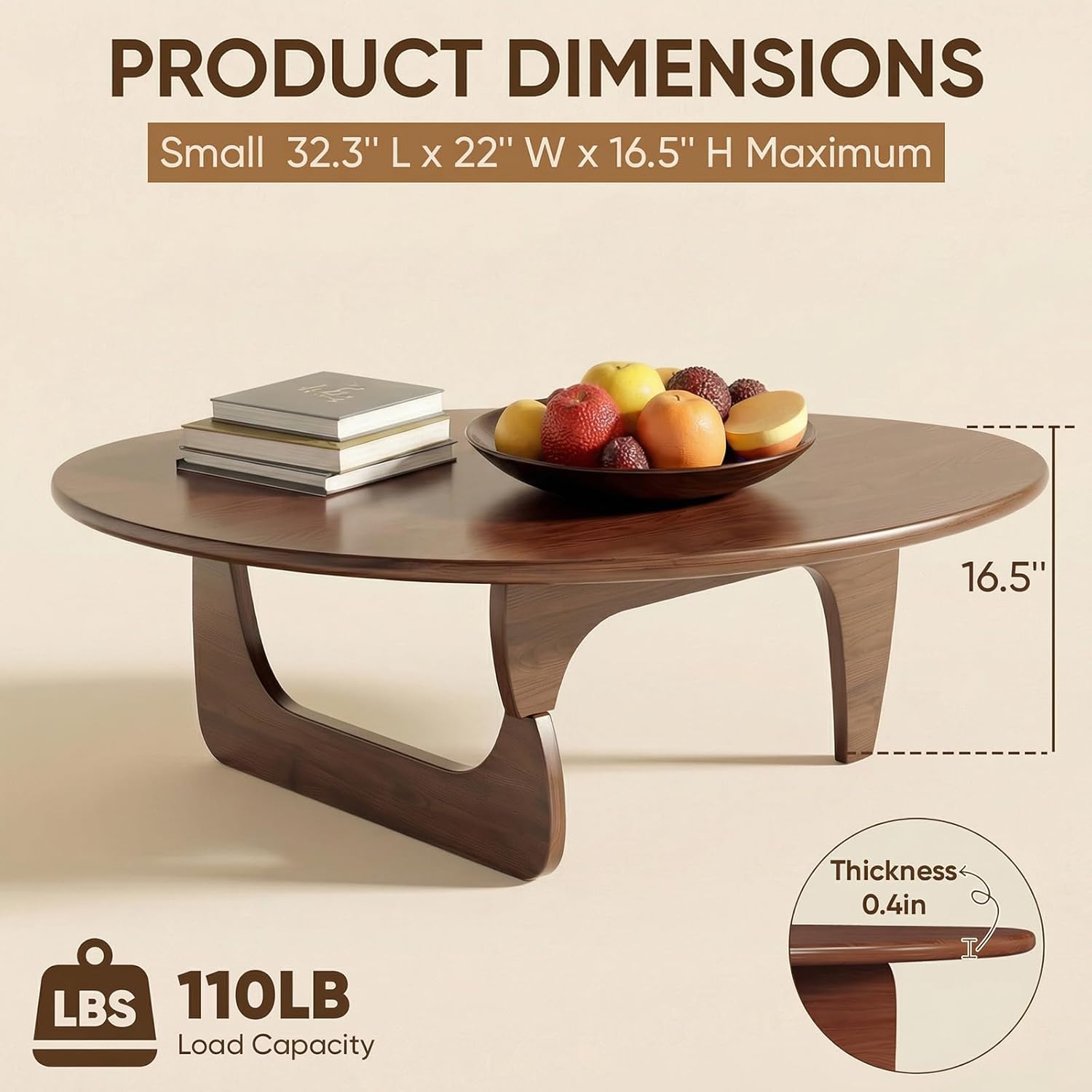 SoulNest Mid Century Small Coffee Table, Walnut Coffee Table for Living Room, Suitable for Living Room, Reception Room or Office (Small, Triangle)