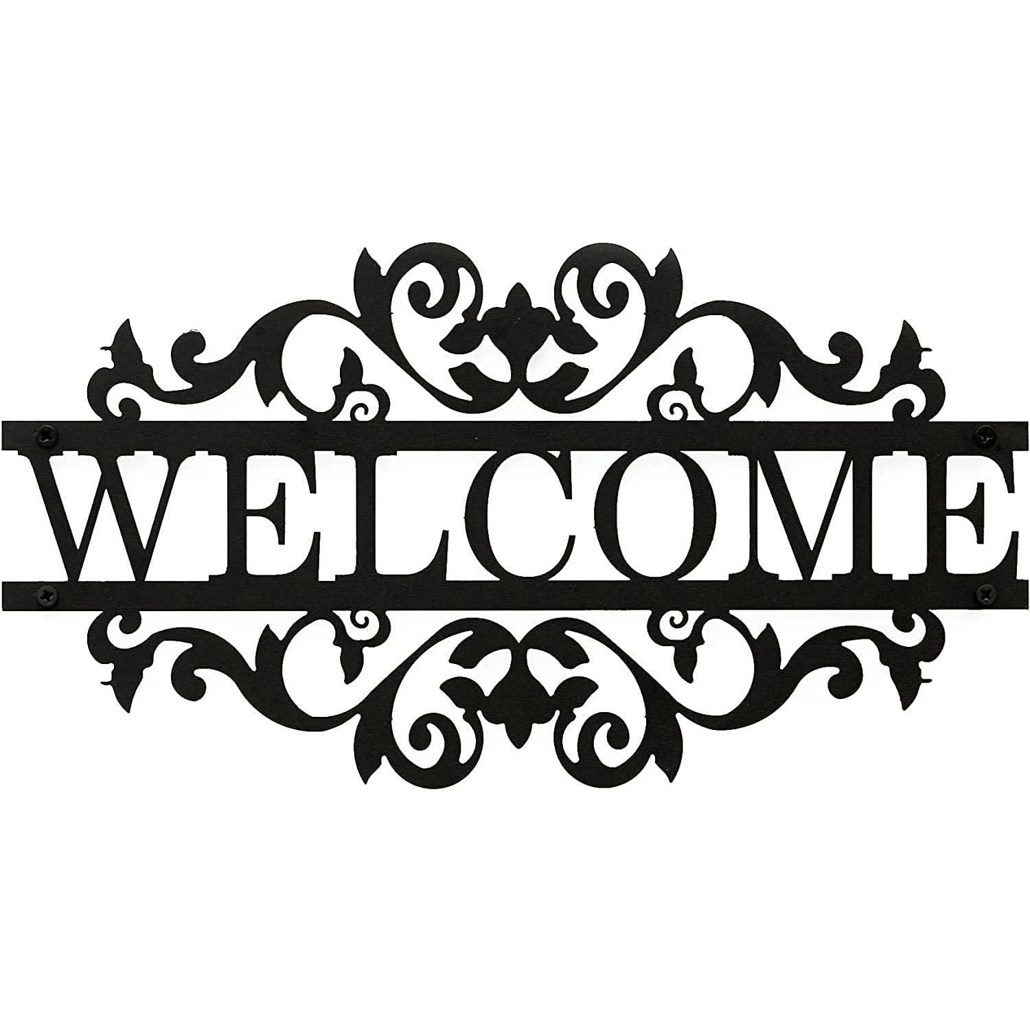 - Déco murale welcome en métal noir 35x20 cm