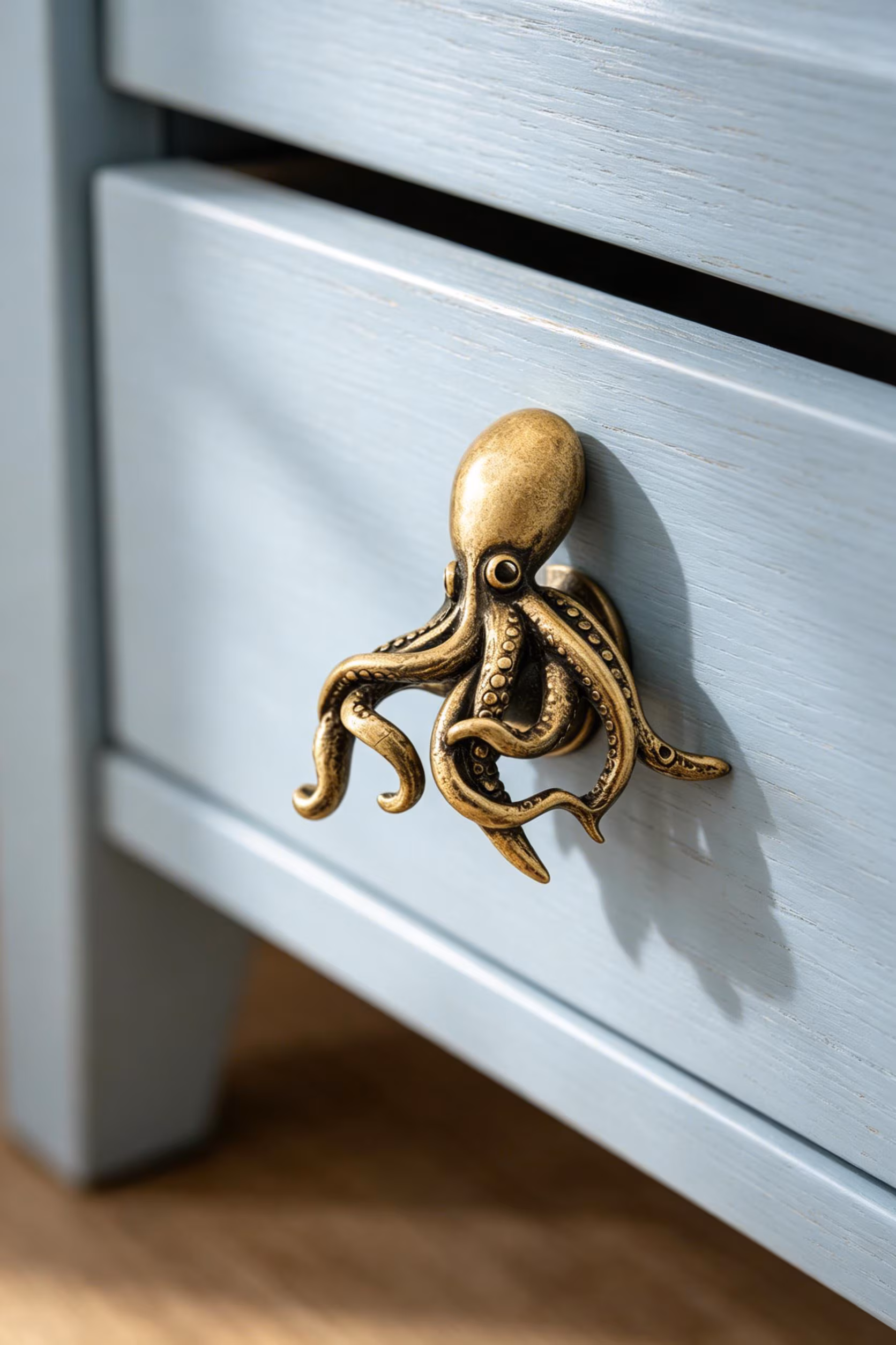 Handmade Solid Brass Octopus Cabinet Knob, Ocean Octopus Door Handle, Nautical Drawer Pull, Brass Squid Cabinet Hardware