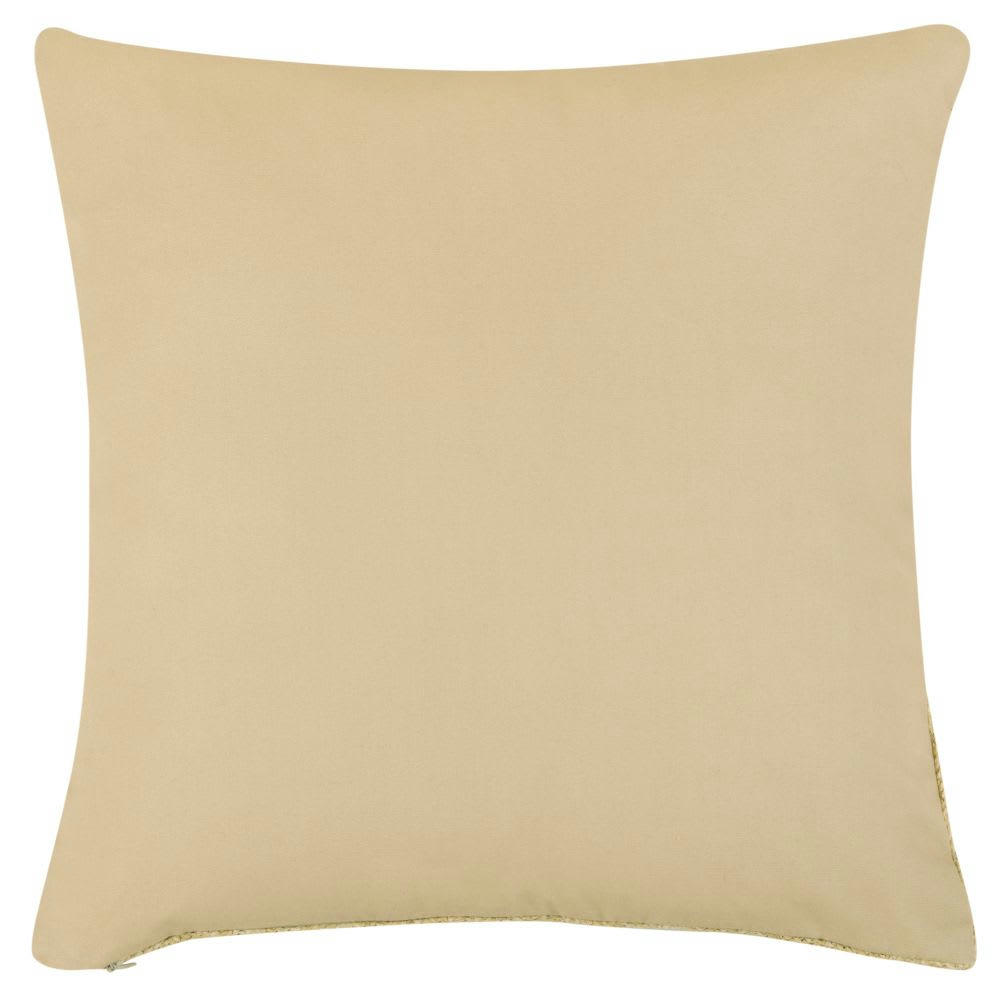 TIRIGA - Coussin tissé beige et broderies blanches 45x45