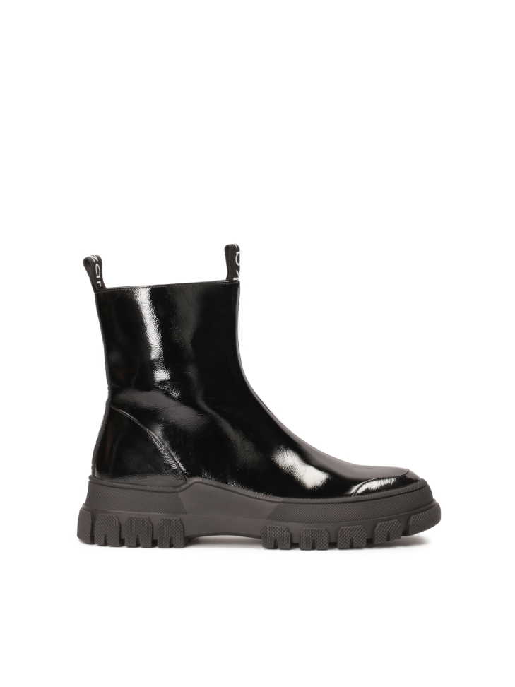 Patent leather zip-up boots