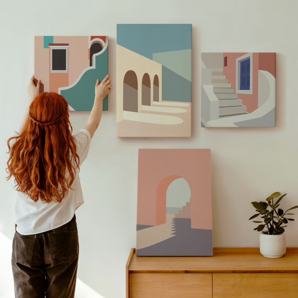 Obraz canvas 4 częściowy Grafiki architektura |40x40, 40x60| Wallfluent