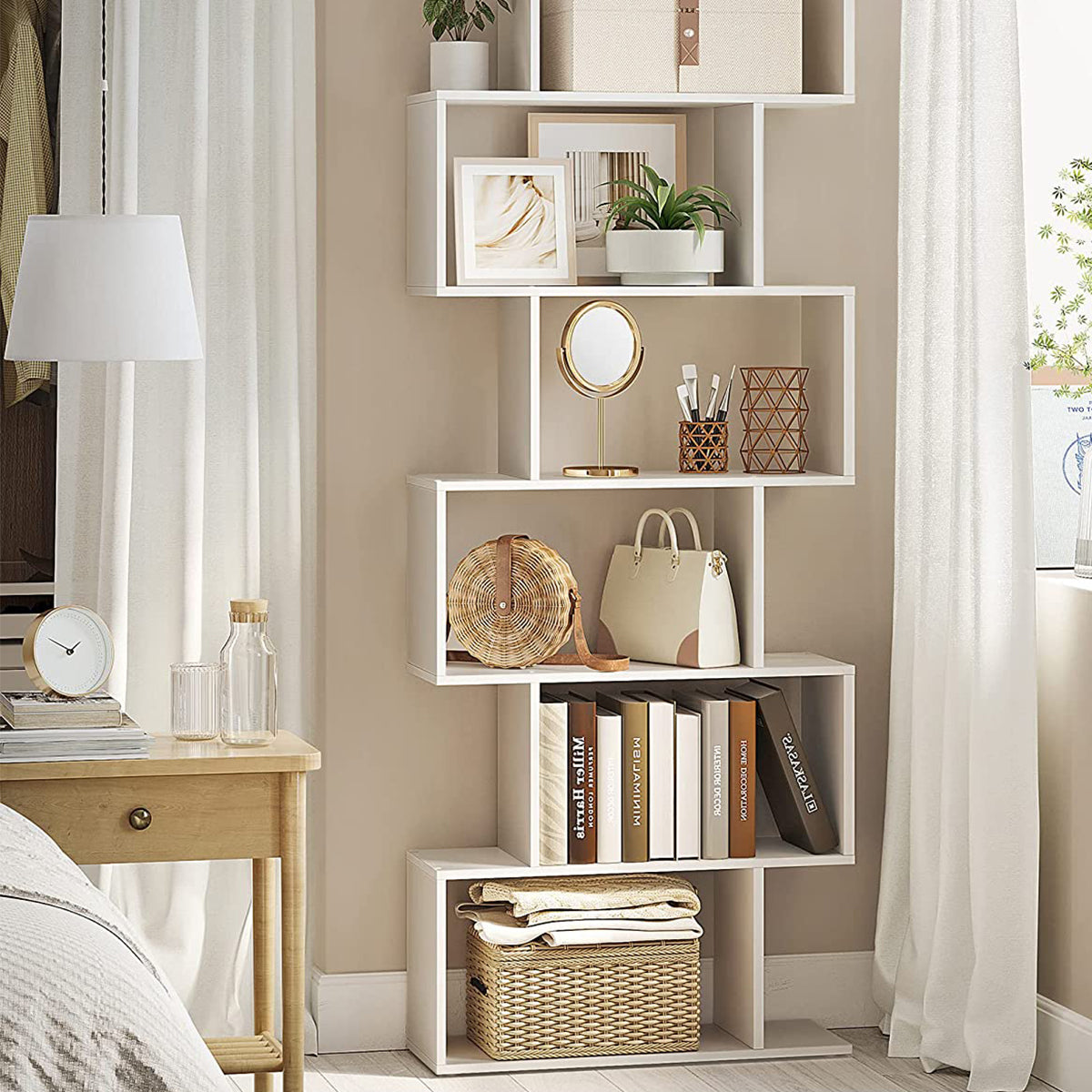 Calicosy - Witte boekenkast met 6 niveaus - L70 x H190,5 cm