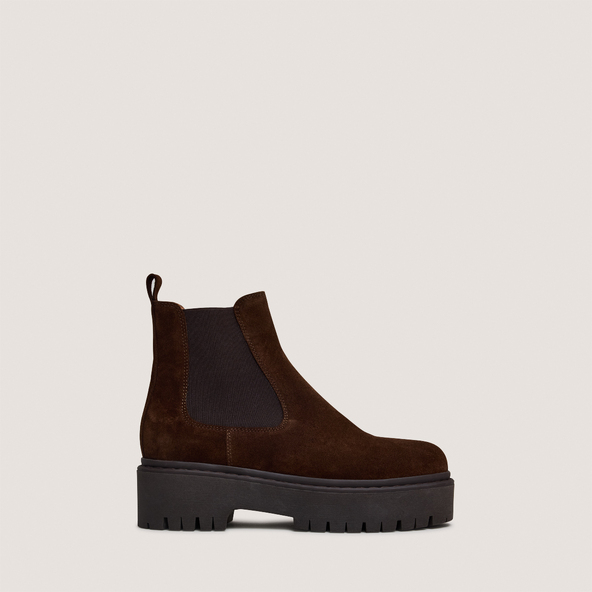 Boots à plateformes et bouts rondsen croute marron | RAVIE