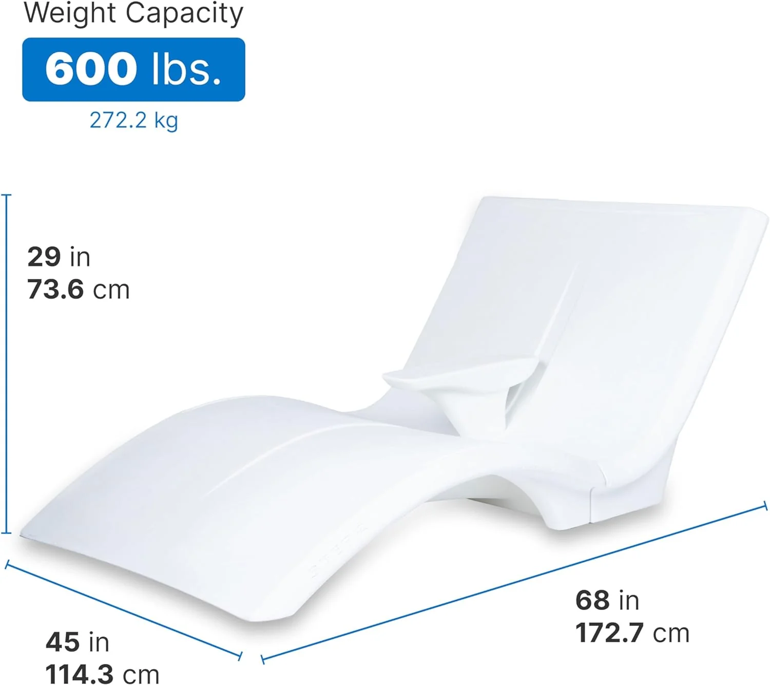 Pool Lounger, Fade-Resistant, Waterproof Patio Furniture, Pool Lounge Chair for Sun Shelf, Use in Pools with Shelves Up to 9-Inches Deep or Outside Pool Deck, Weighted, White(Non-weighted)