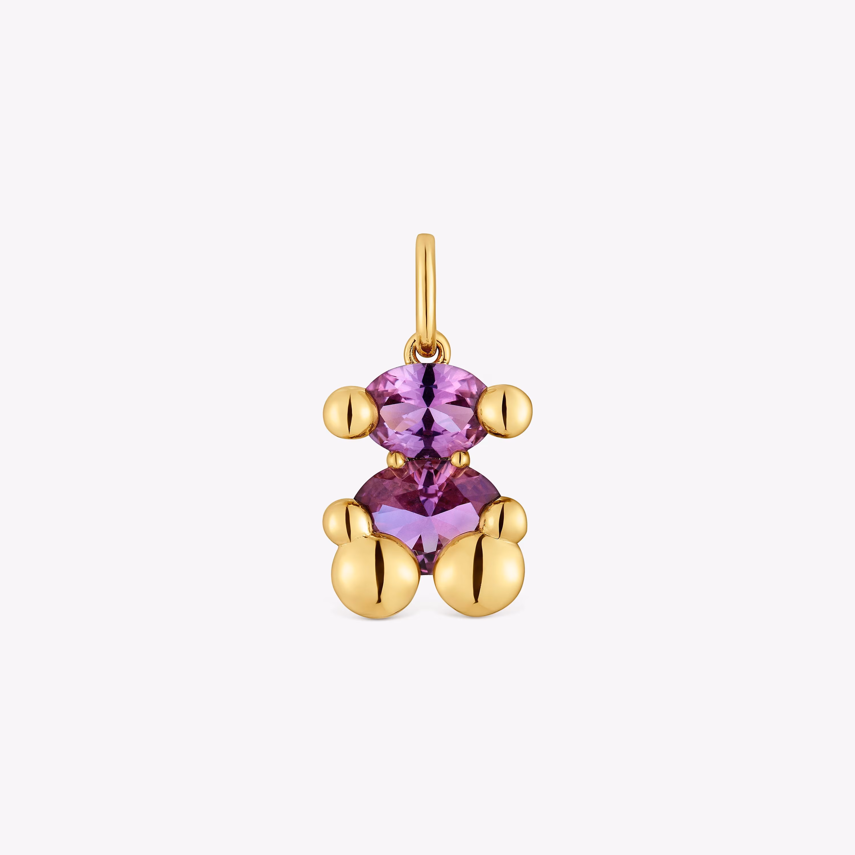 Colgante pequeño motivo oso con baño de oro 18 kt sobre plata y zafiro lila creado en laboratorio Color Bear LGG