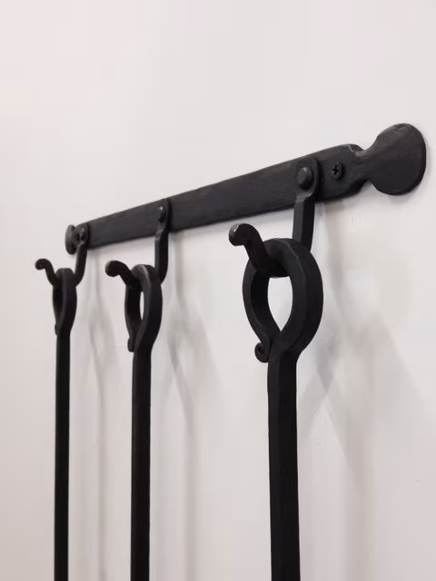 Minimalist Fireplace Tool Set w Wall Mount, Lifetime Guarantee