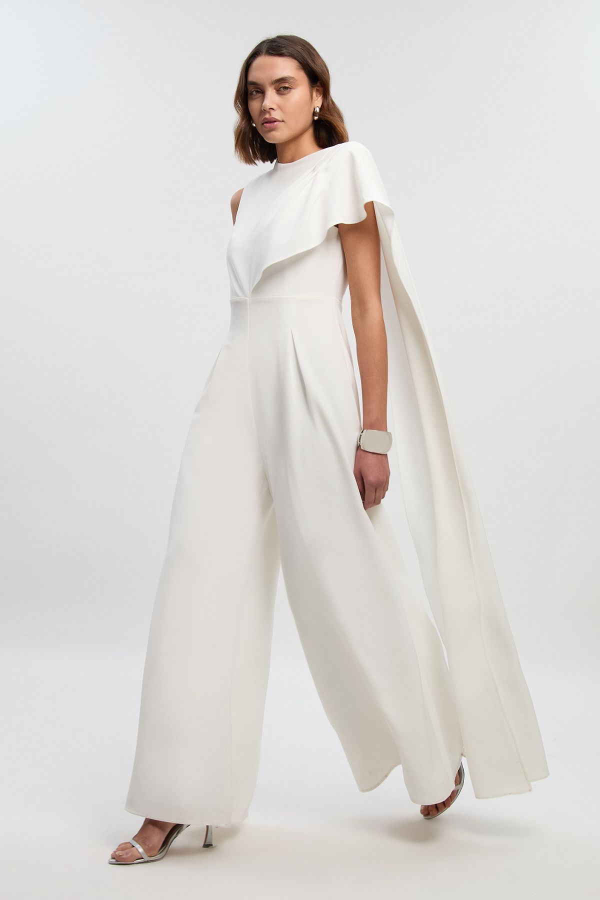 KarenMillen Tailored Drape Cape Wide Leg Jumpsuit