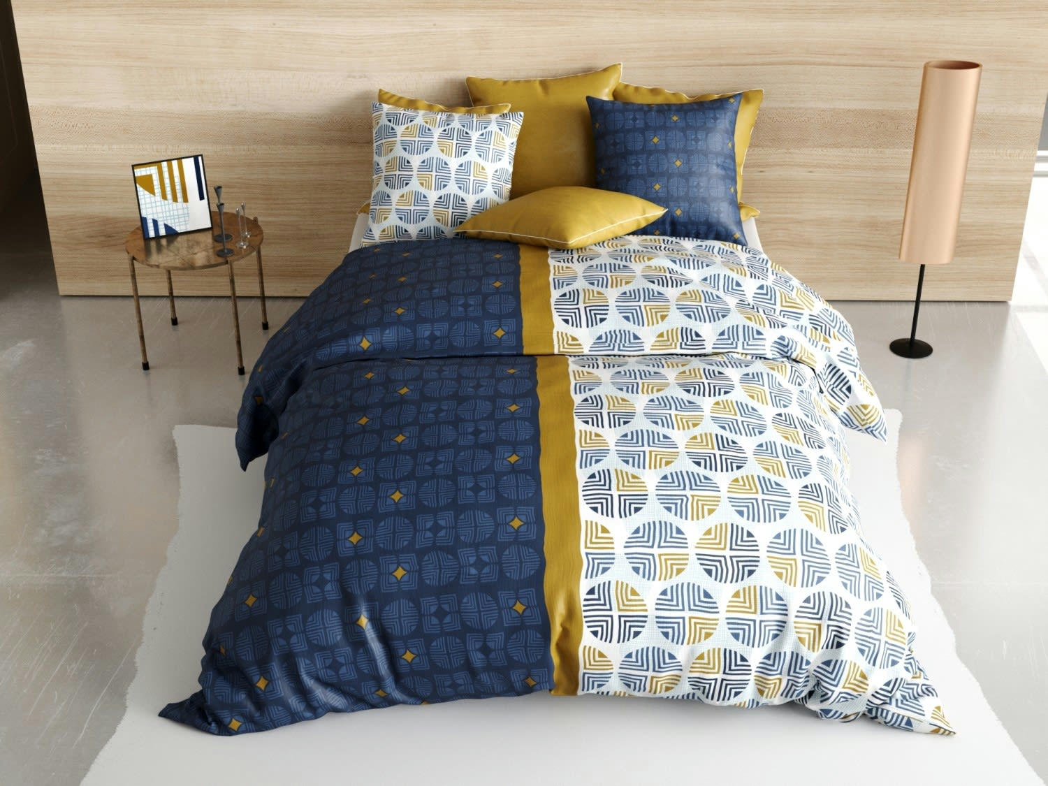 SIRIUS - Parure housse de couette coton bleu 220x240 cm