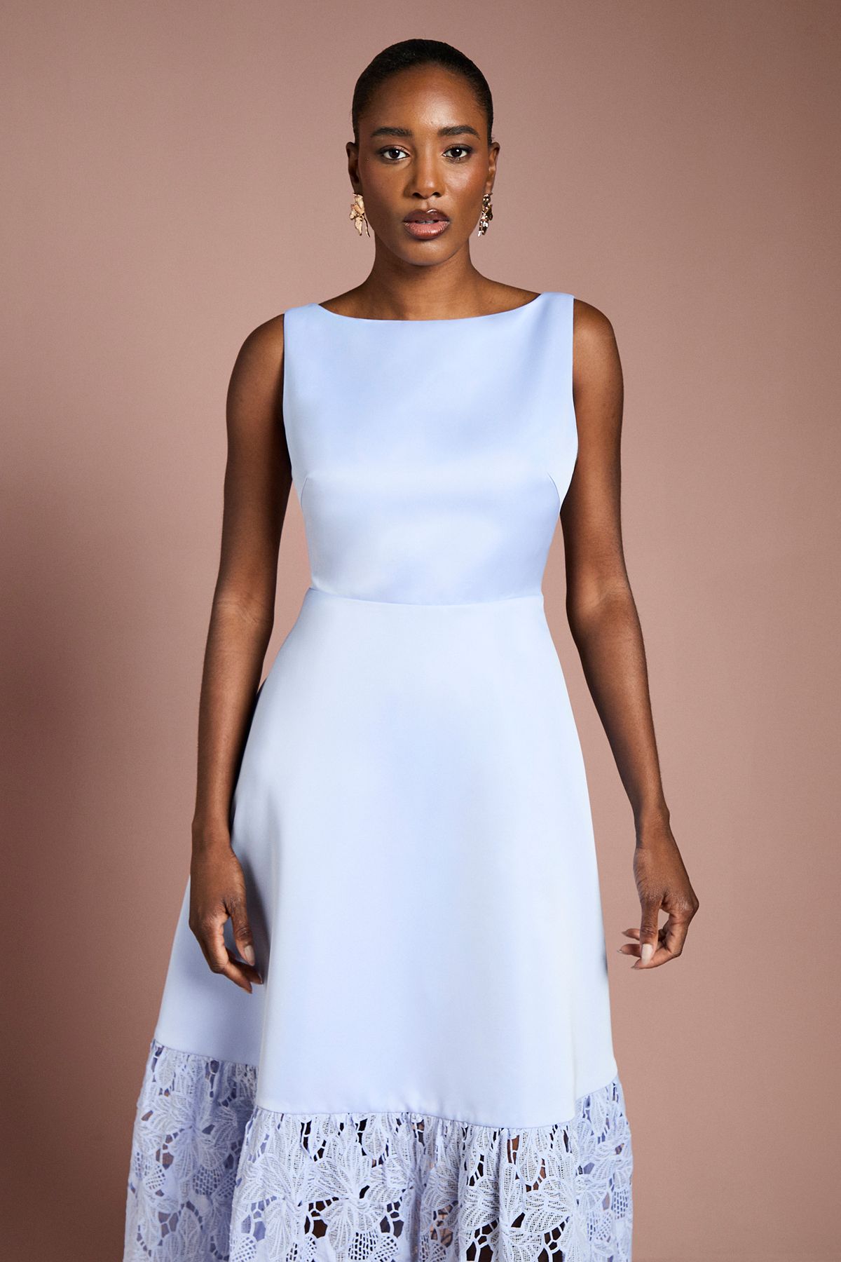 Coast Lace Hem Structured Satin Maxi Dress