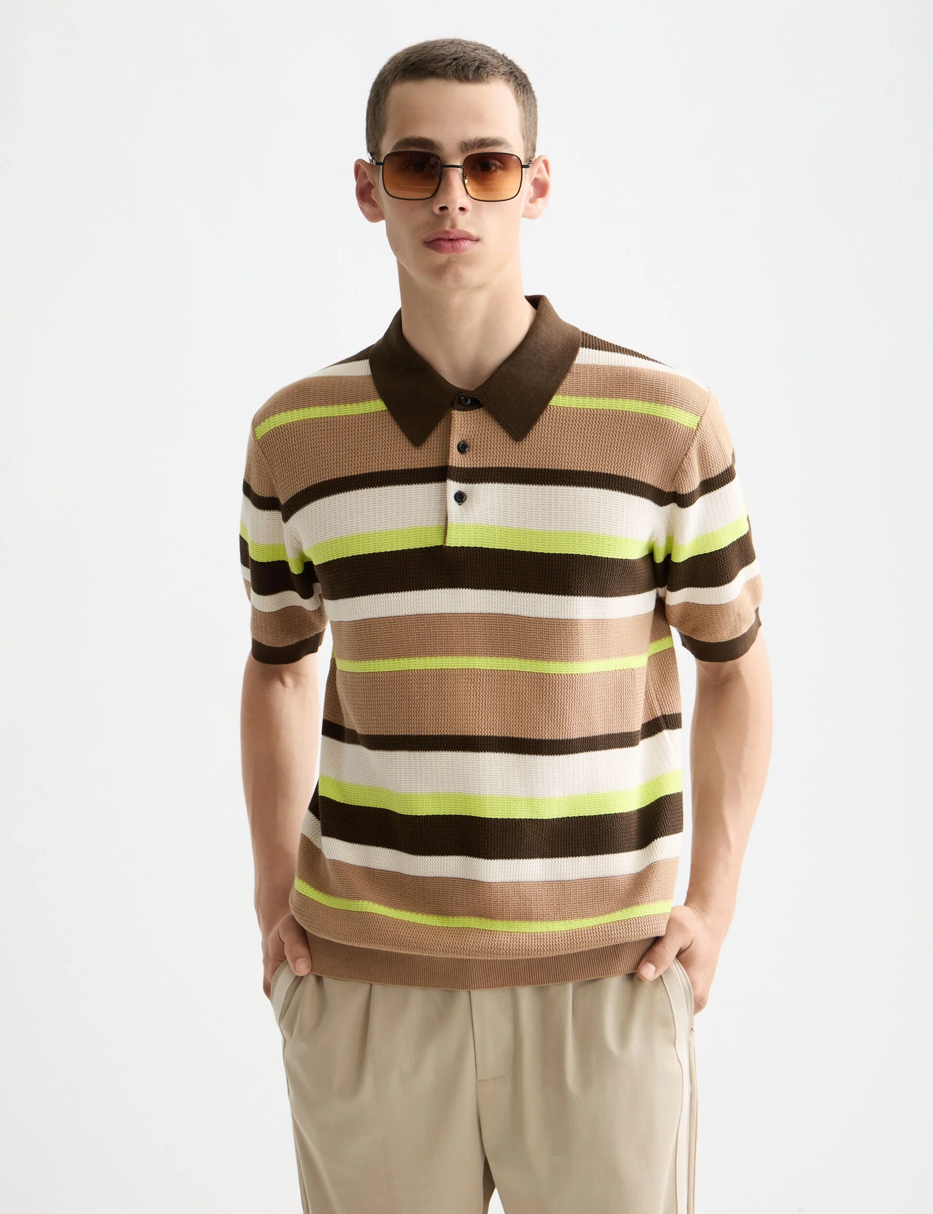 Knitted striped regular fit polo