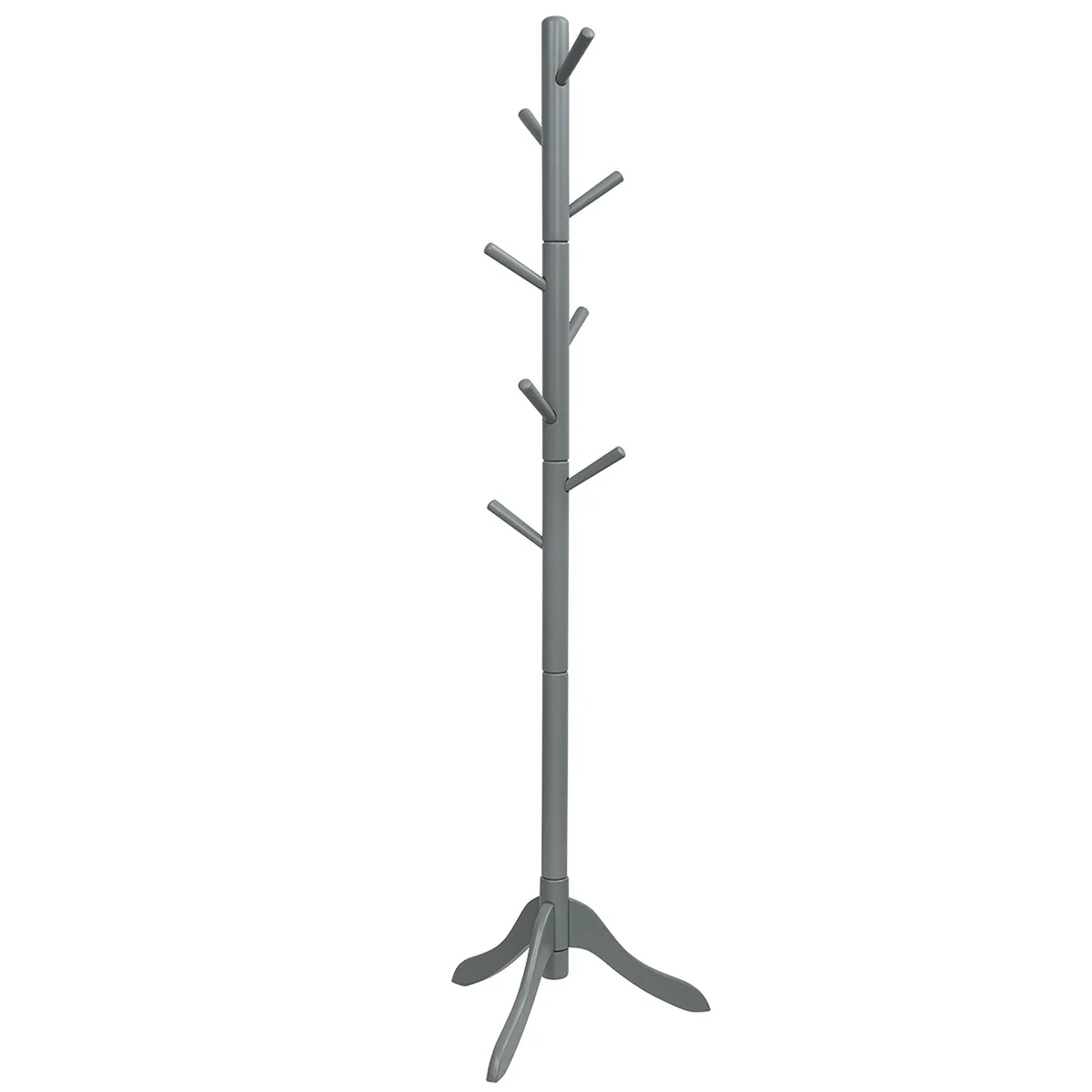 Wooden Coat Rack Stand Hall Tree 2 Adjustable Height w/ 8 Hooks