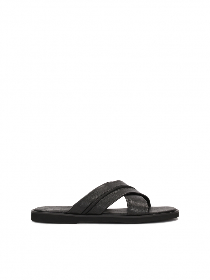 Men's leather slides with criss-cross straps