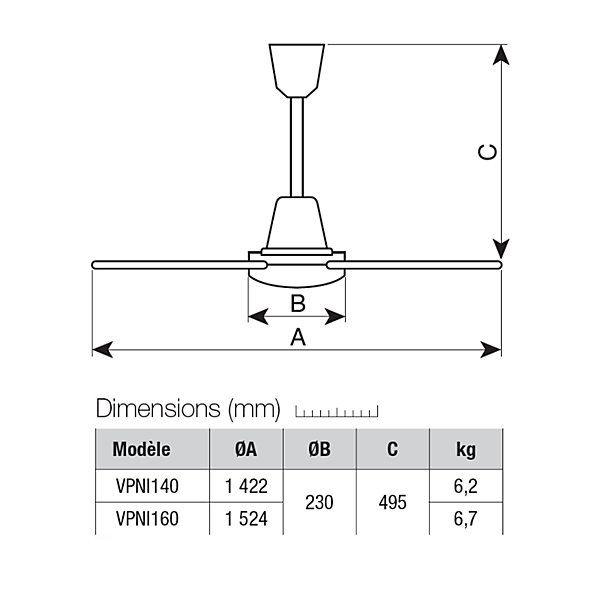 Brasseur d'air étanche IPx5 réversible 160 cm - VORTICE - VPNI160