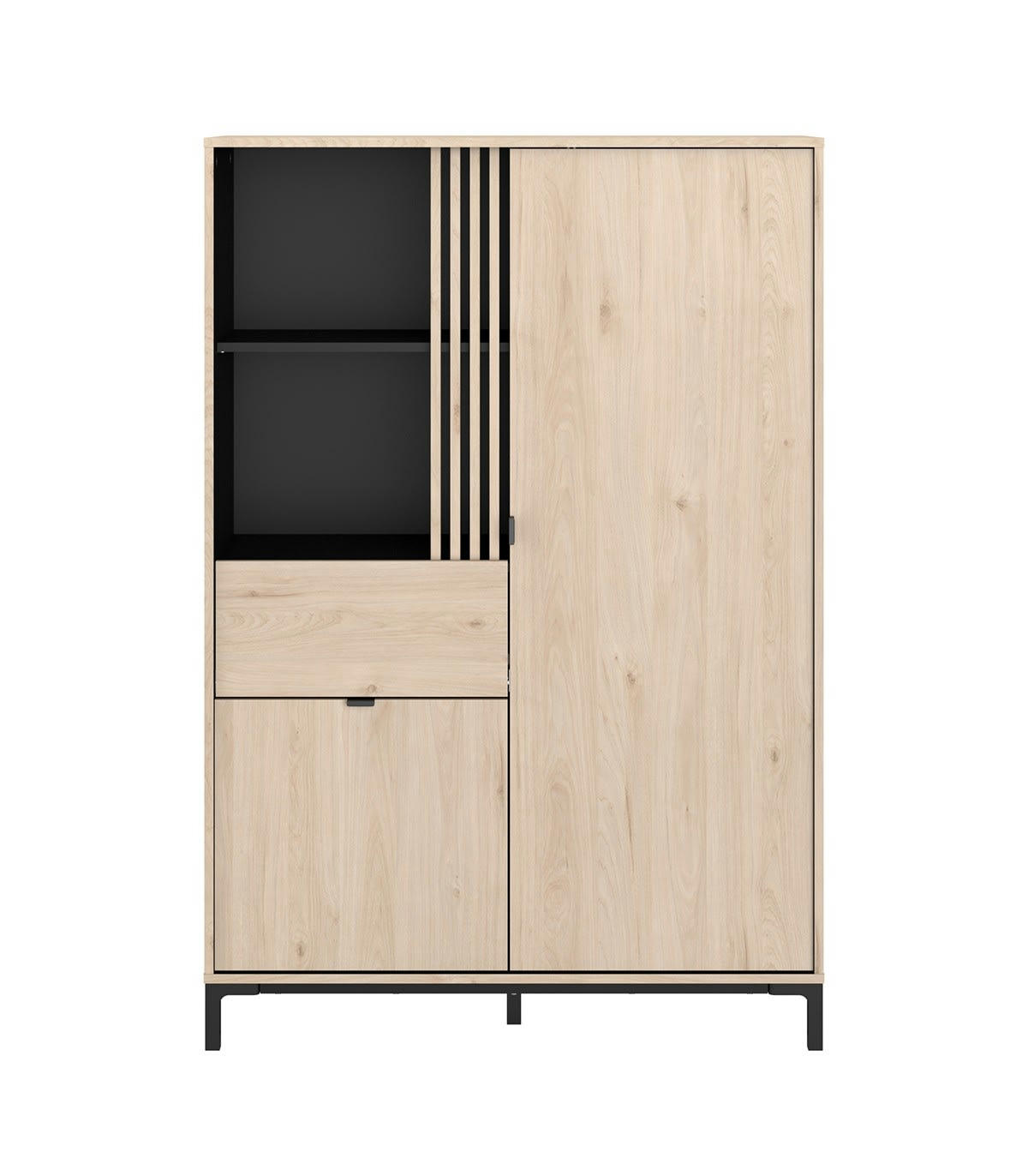 LEIKO - Vaisselier 2 Portes 1 Tiroir L100 x H148 cm - Décor chêne et noir