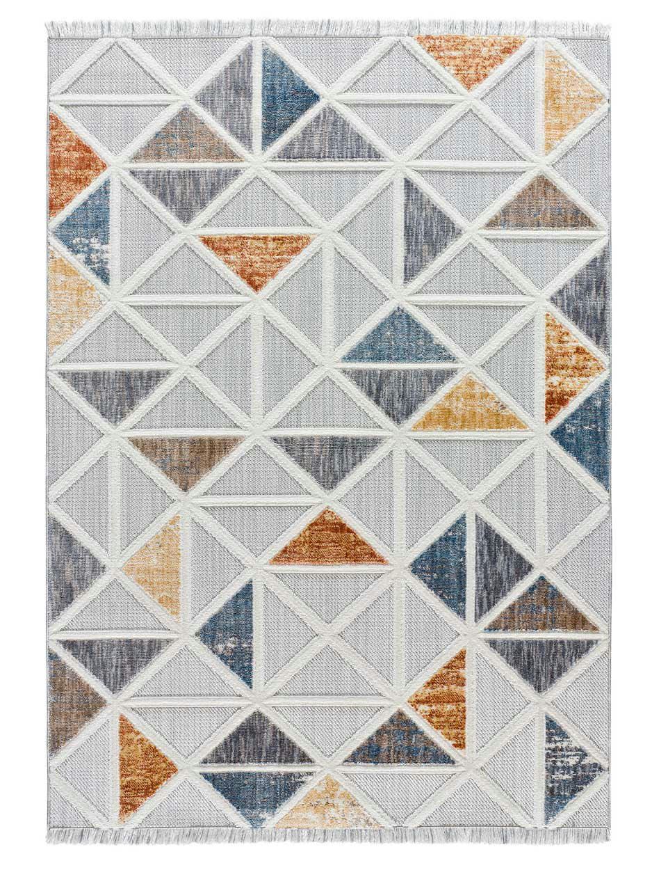 BROADWAY - Tapis géométrique avec relief et franges, multicolore, 155X230 cm