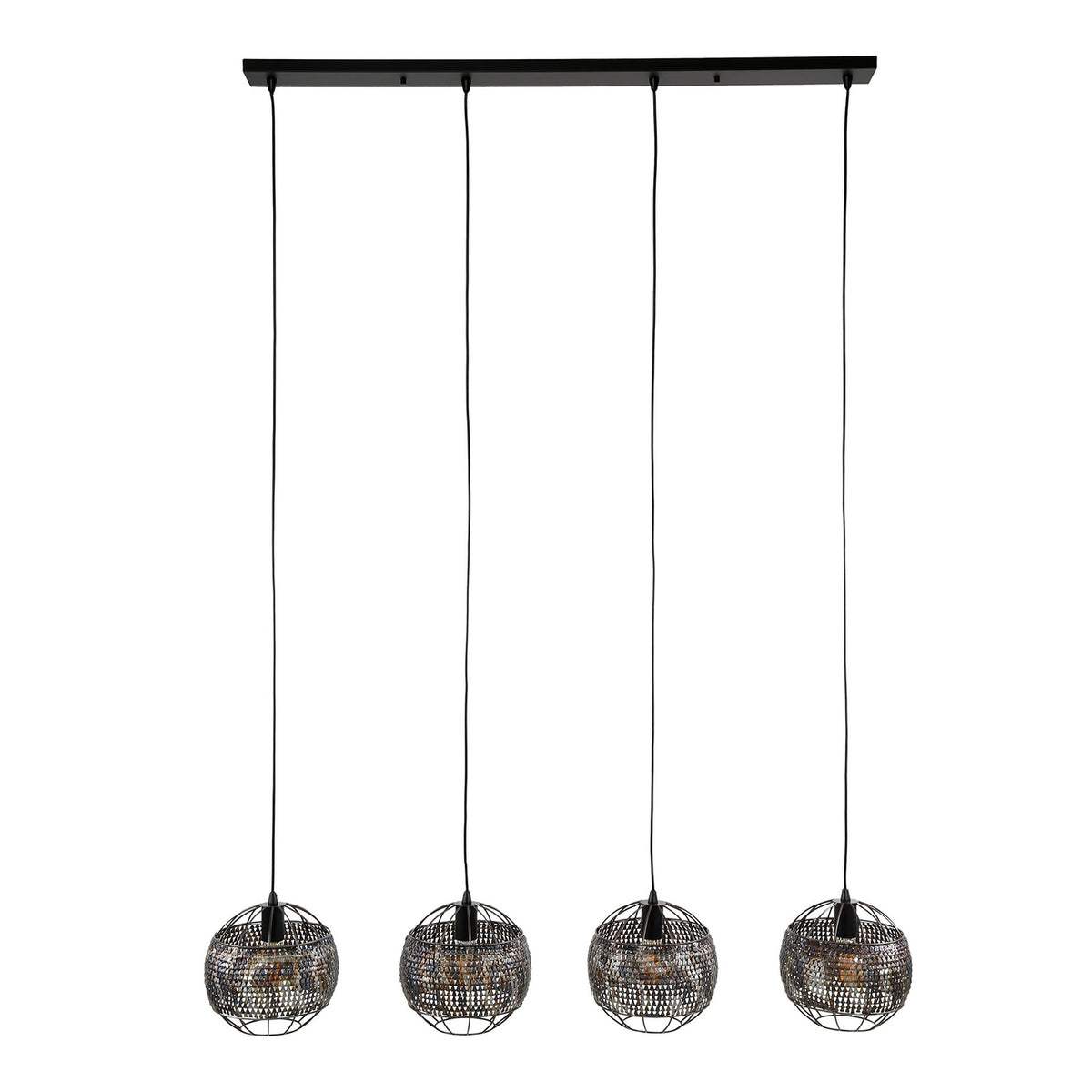 Giga Meubel Hanglamp Armor Open - Zwart/Bruin - 4-Lichts - 135x25x150cm