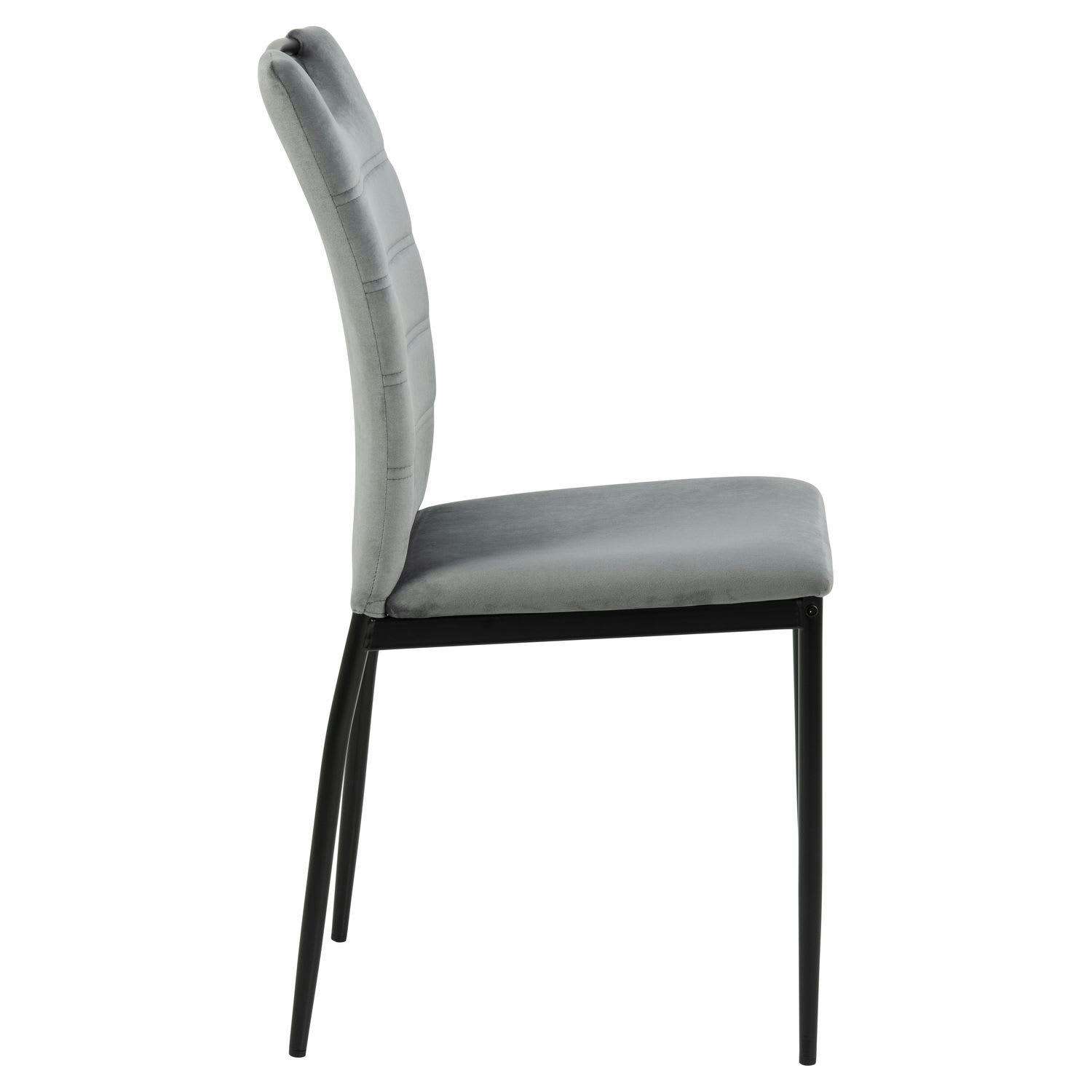 DINA - Lot de 4 chaises de salle à manger effet velours et métal gris