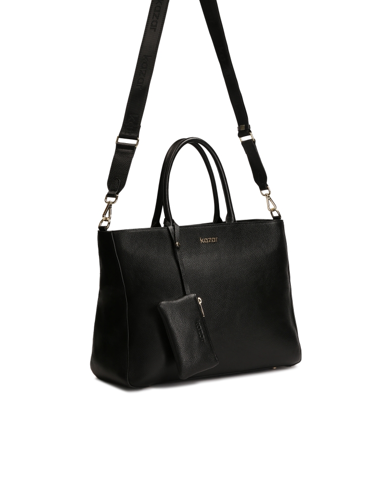 Capacious leather handbag with pouch
