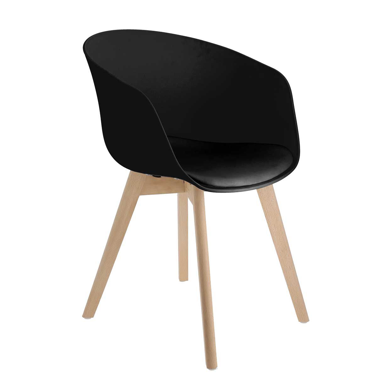 Cadeira EMMA preta com pernas em madeira