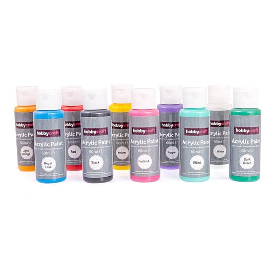 Bright Acrylic Craft Paint 60ml 10 Pack