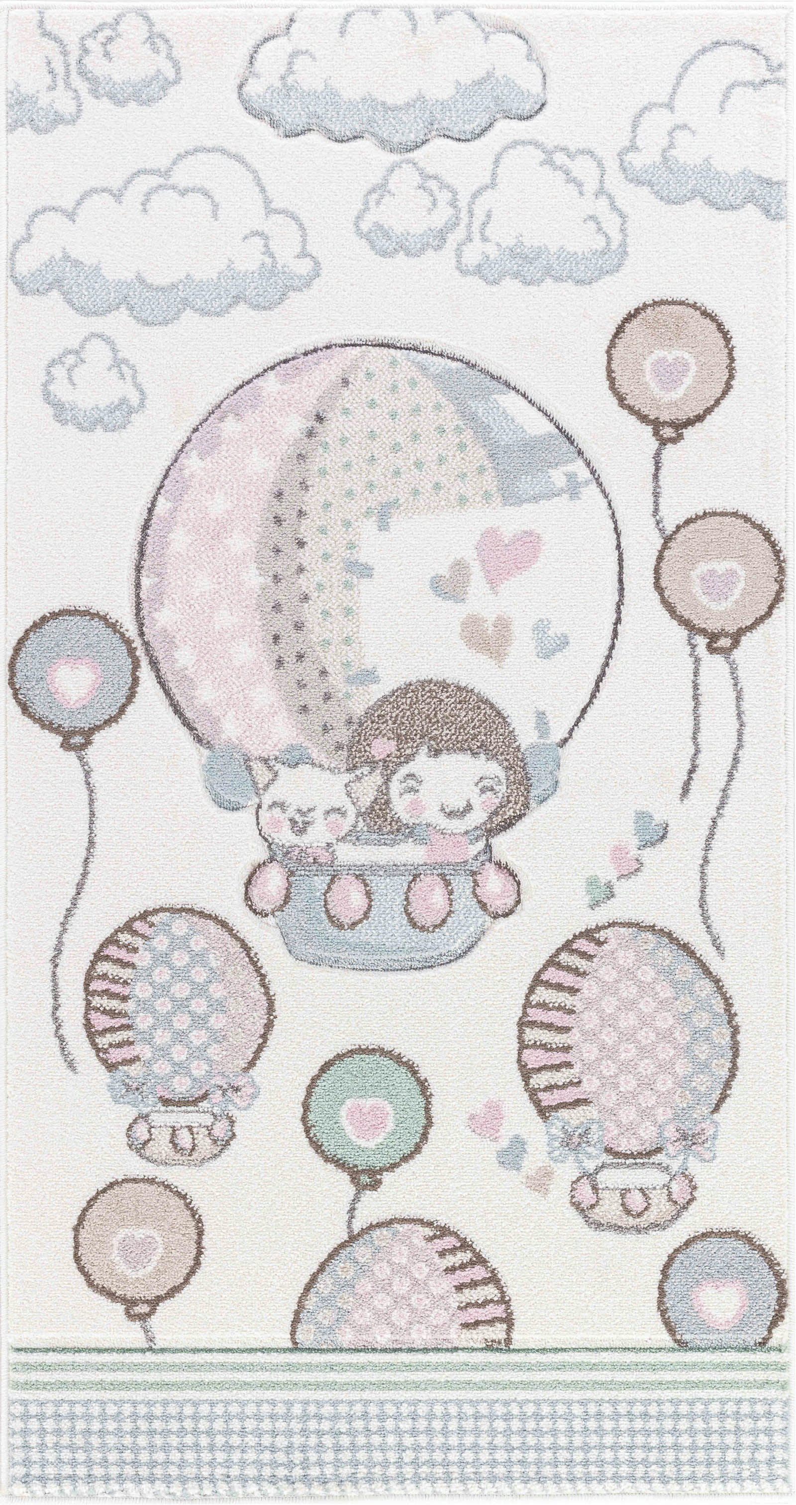 CUTE LOON - Tapis Enfant - Montgolfières & Ballons - Beige et Rose - 80x150cm