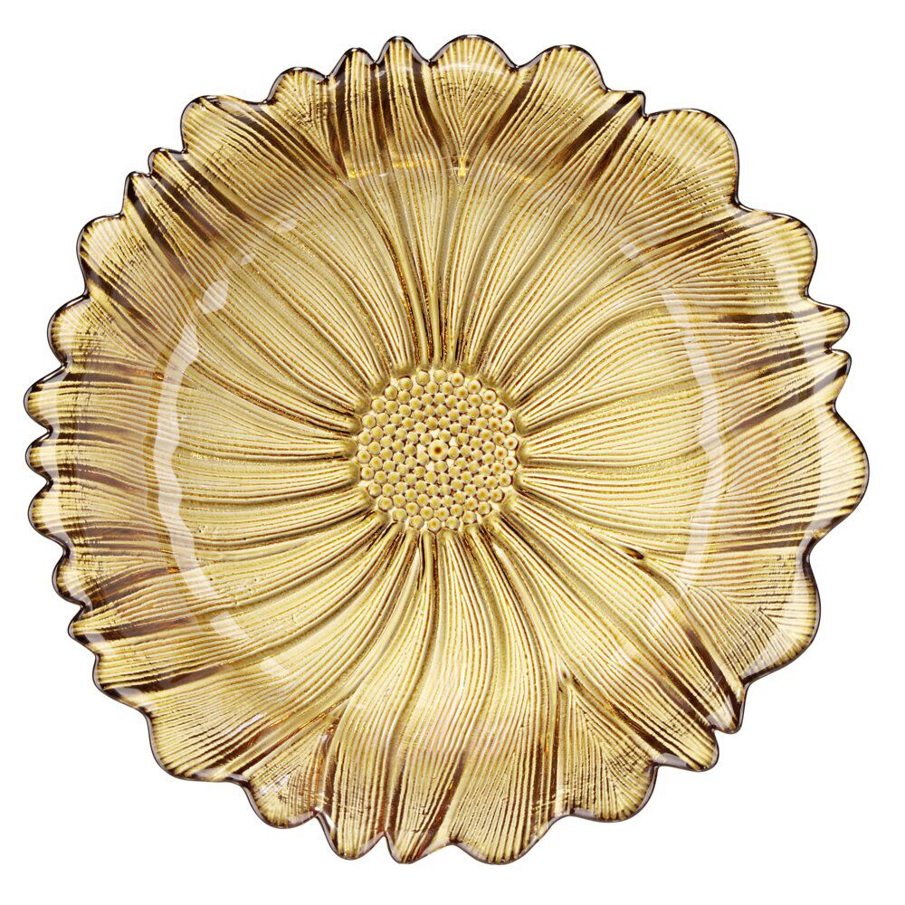 Coupelle forme fleur verre jaune ambre Ø20xH5cm