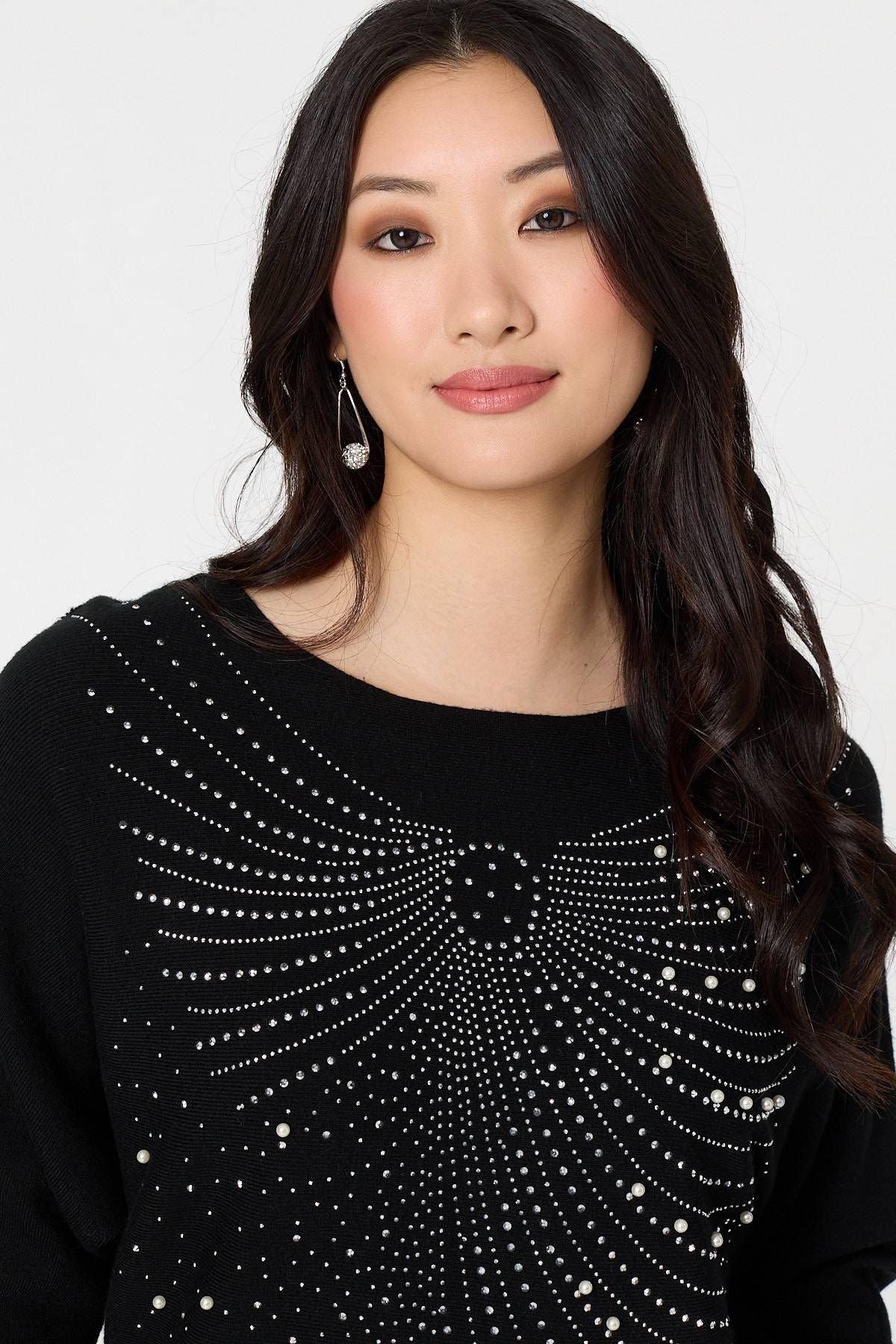 Izabel London Sparkle Front Batwing Sleeve Jumper