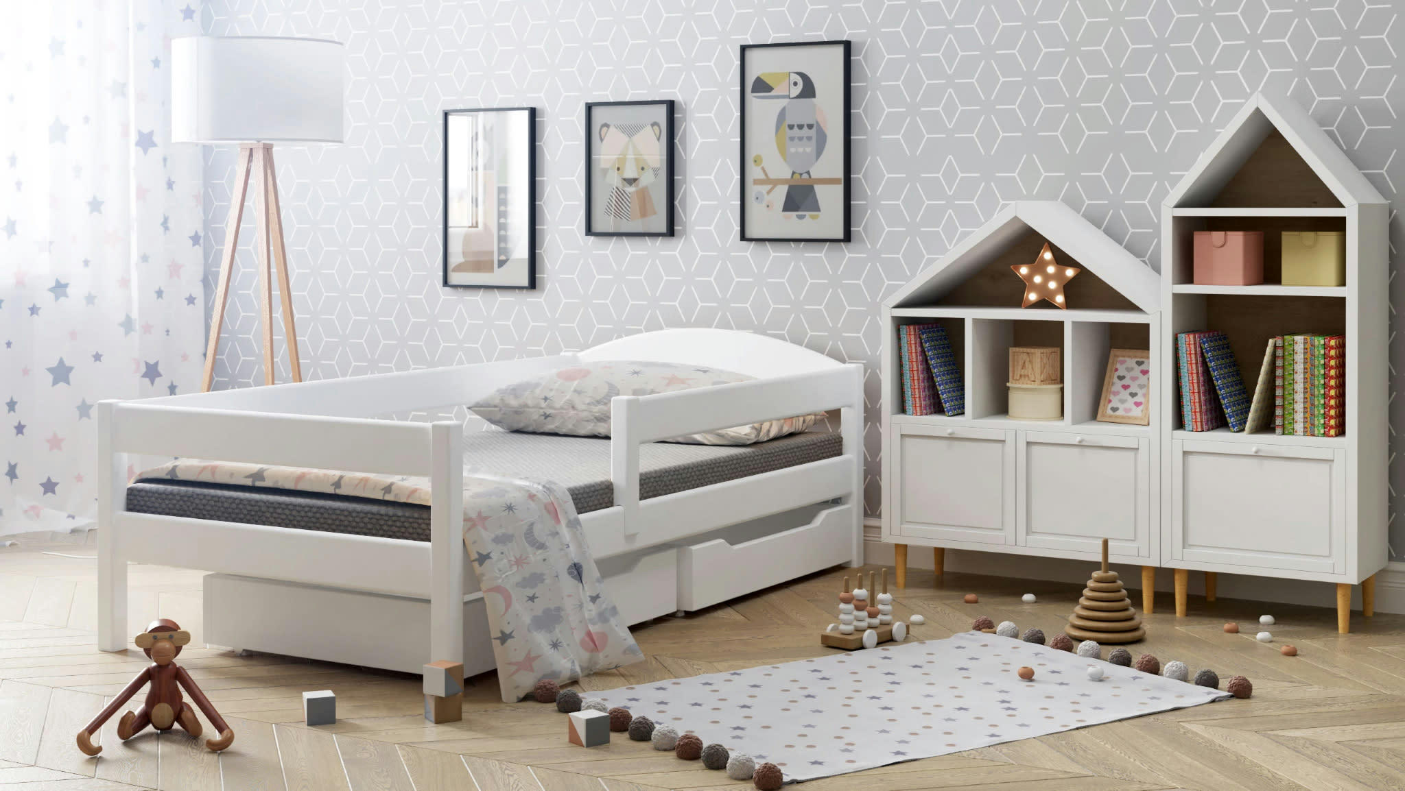 - Lit simple en pin massif 180x80 blanc