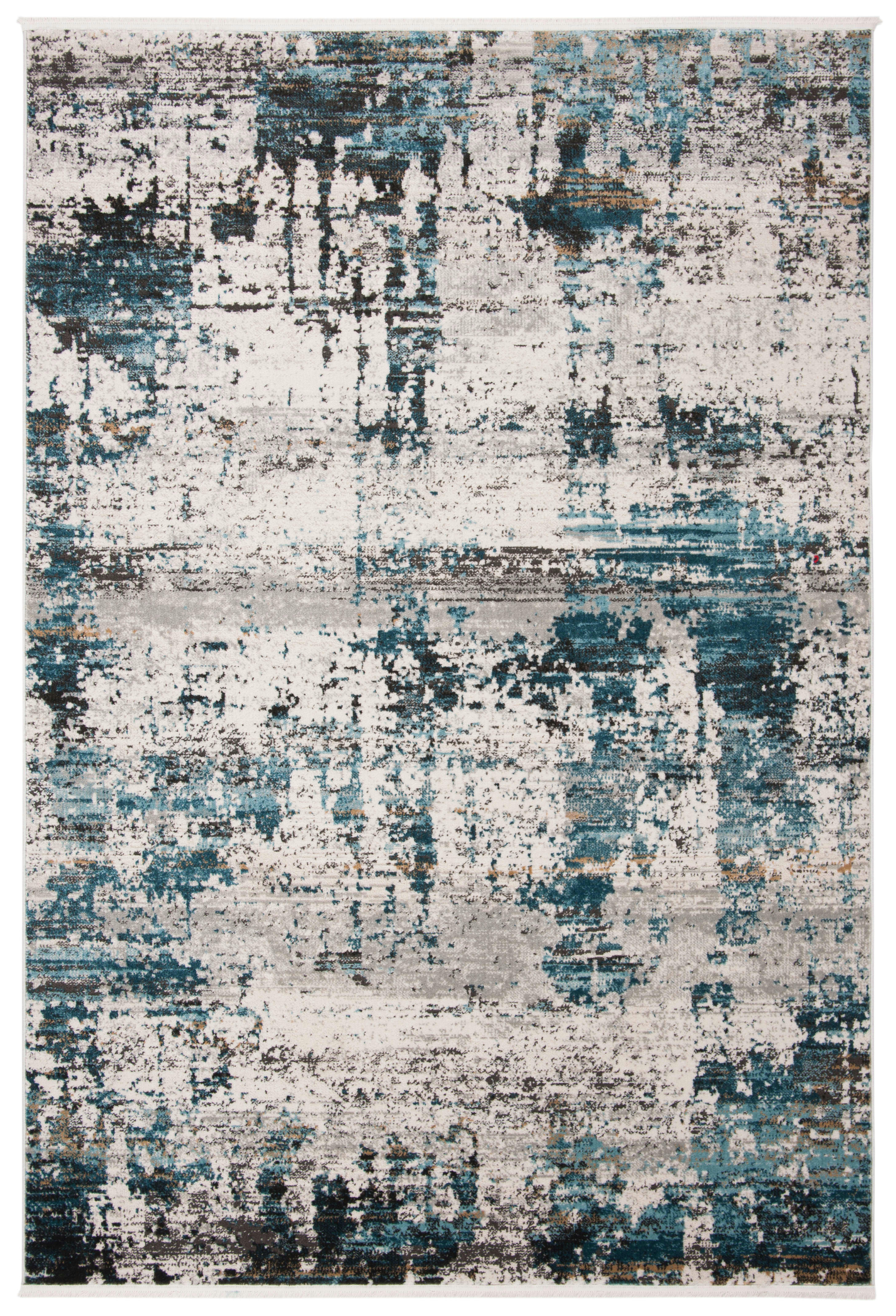 SHIVAN - Tapis de salon interieur en ivoire & marine, 91 x 152 cm