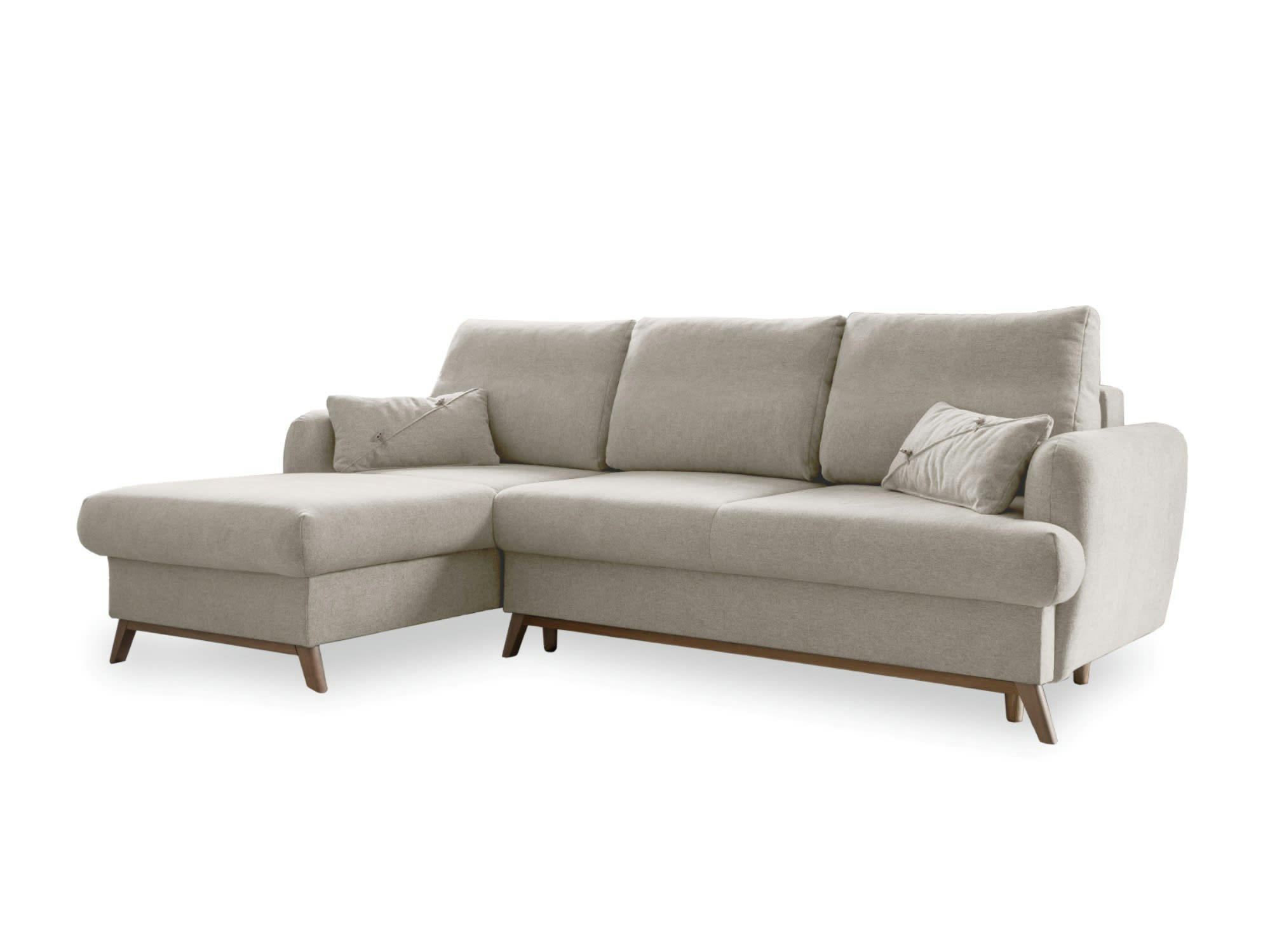 LAGOM - Canapé d'angle gauche convertible 4 places en tissu beige