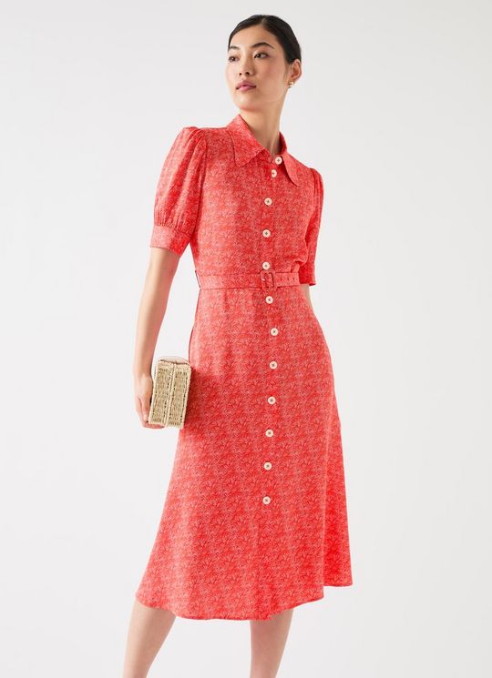 Valerie Soft Pink & Red Swirl PrintShirt Dress