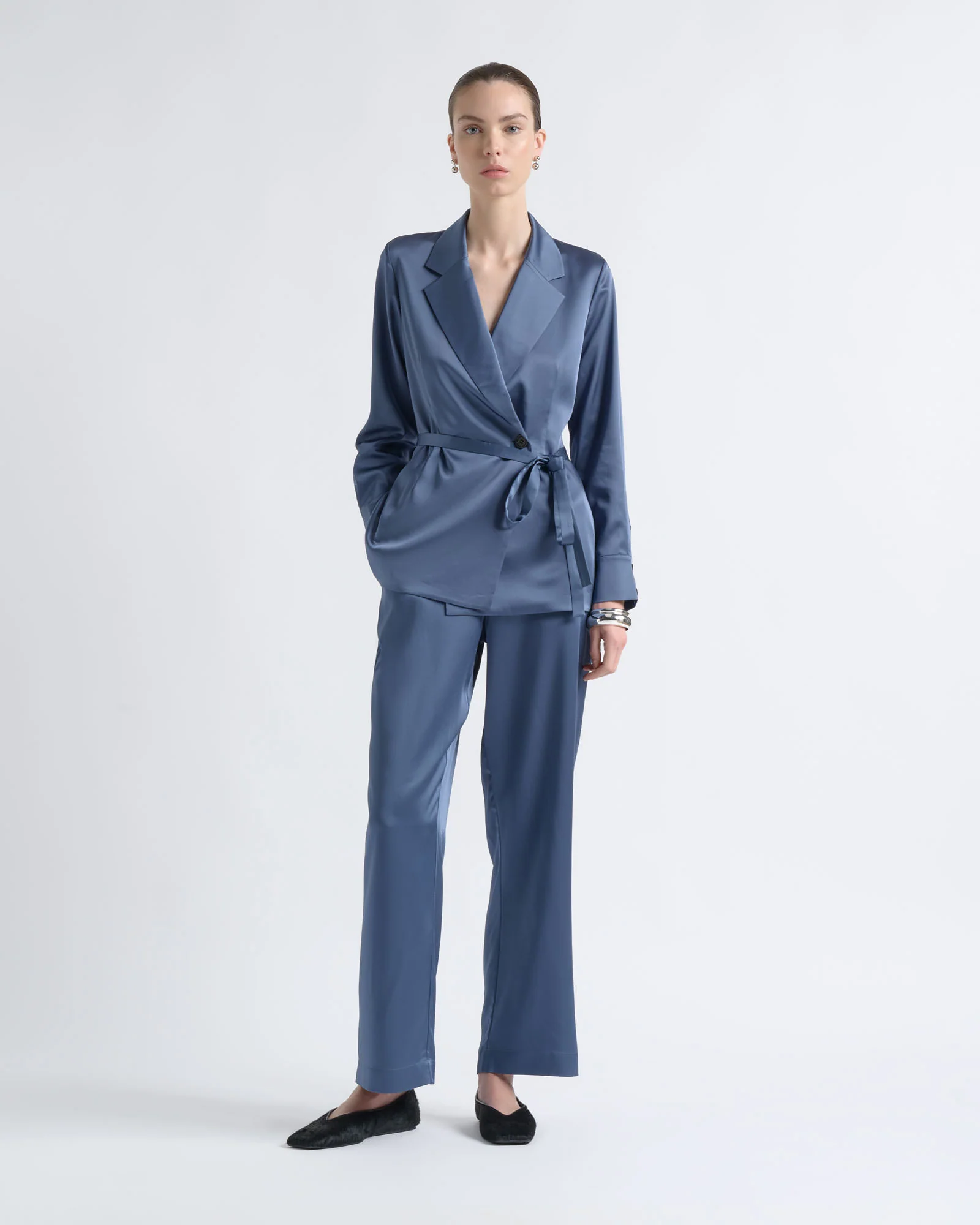 Satin Tie Belt Shirt