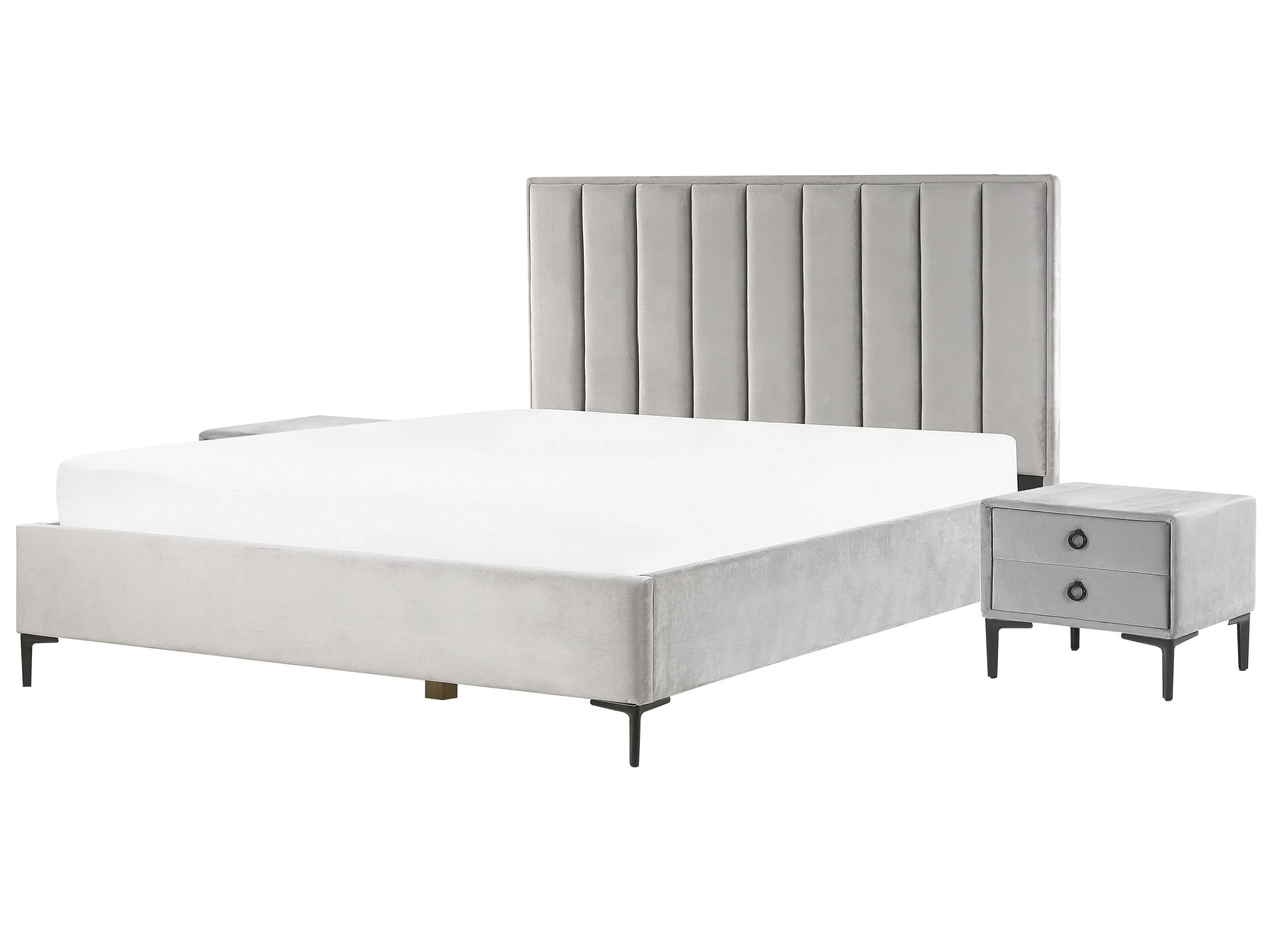 Bedroom Set Velvet SEZANNE 180 x 200 cm (EU Super King) Light Grey