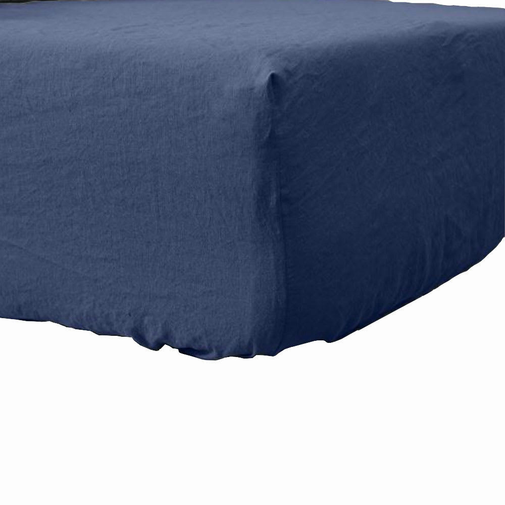 - Drap housse lin lavé bleu cobalt 160x200 cm