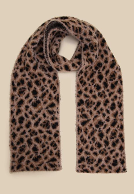 Womens Brown Animal Print Skinny Scarf