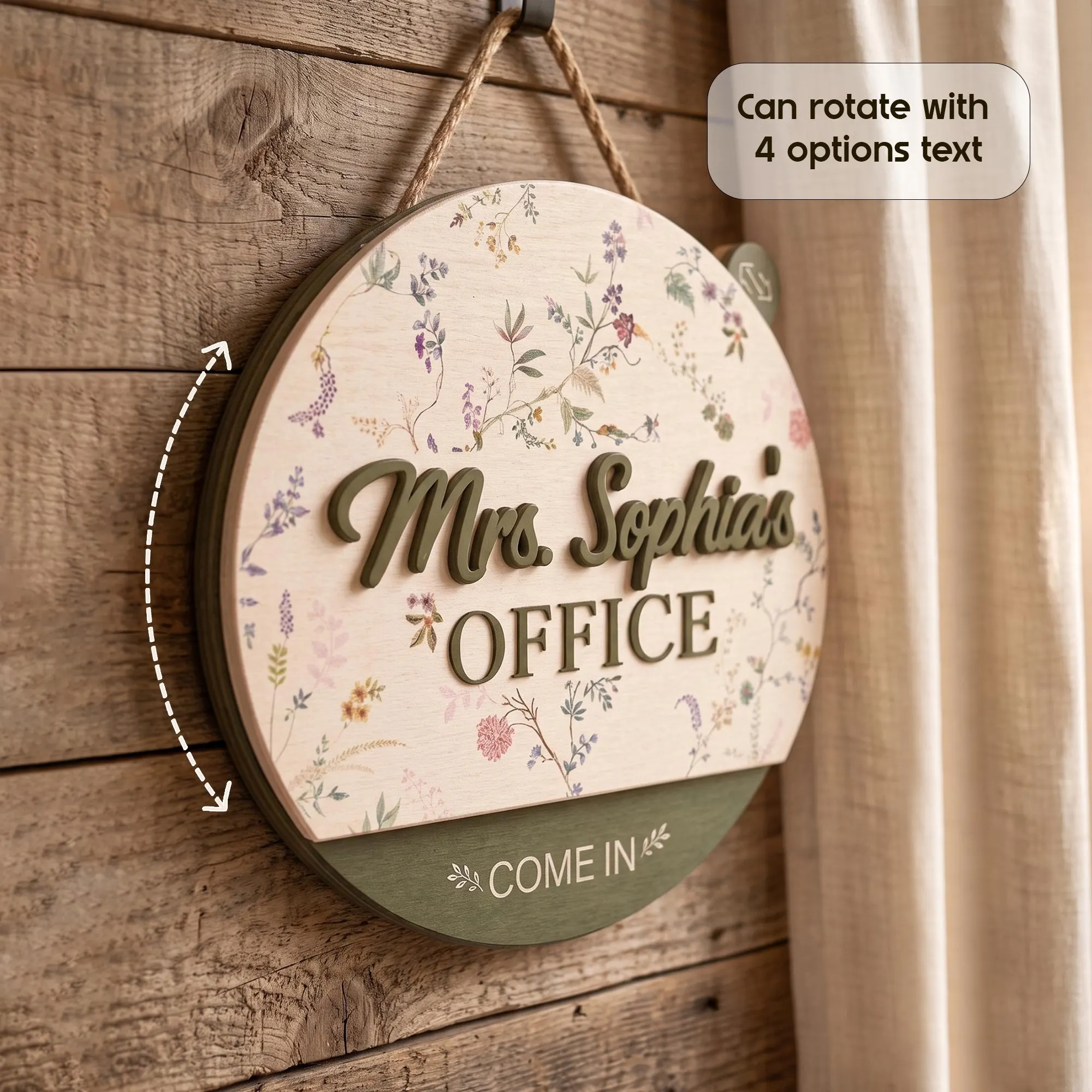 Personalized Rotating Floral Office Door Sign, Custom Office Status Spinner, Teacher Wooden Door Sign, Office Name Plaque, Office Decor Gift