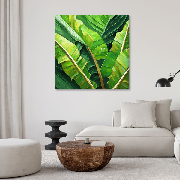 Feeby Obraz na płótnie, Liście bananowca zielony 30x30