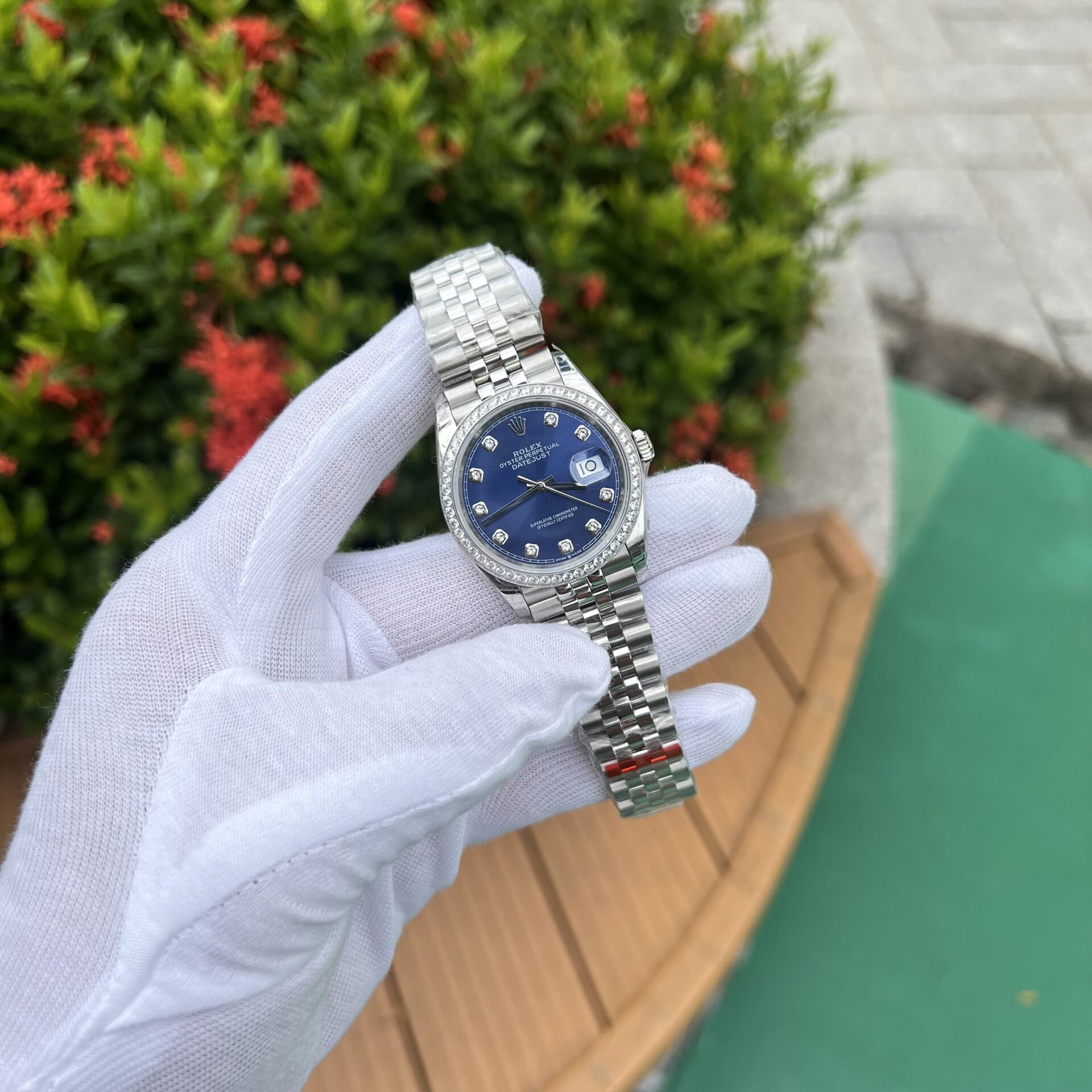 Rolex Datejust 316L Steel Blue Dial CZ Diamonds 36mm Jub Replica