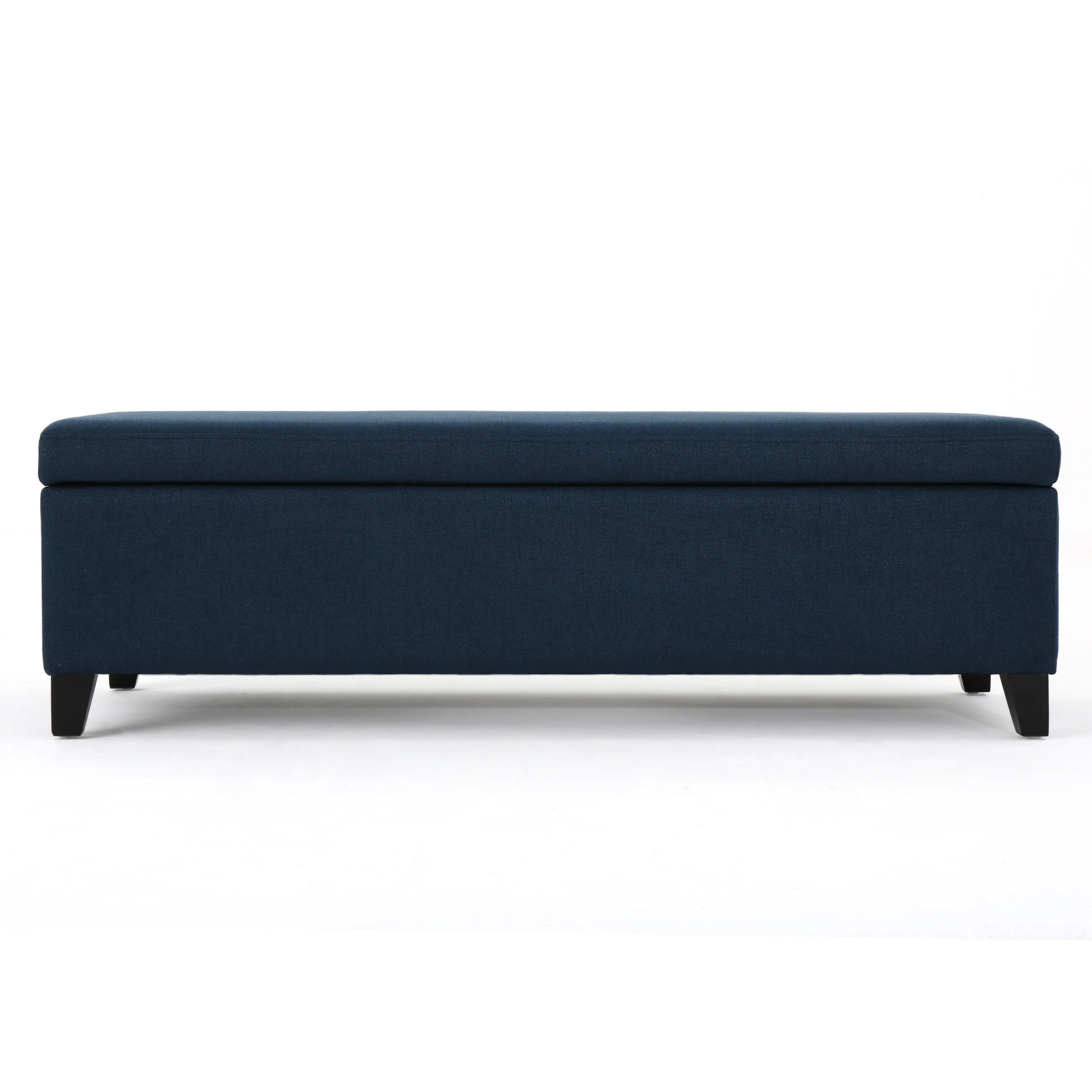 Harry Storage Ottoman Bench, Navy Blue Fabric 51 Inch Solid Birch Wood