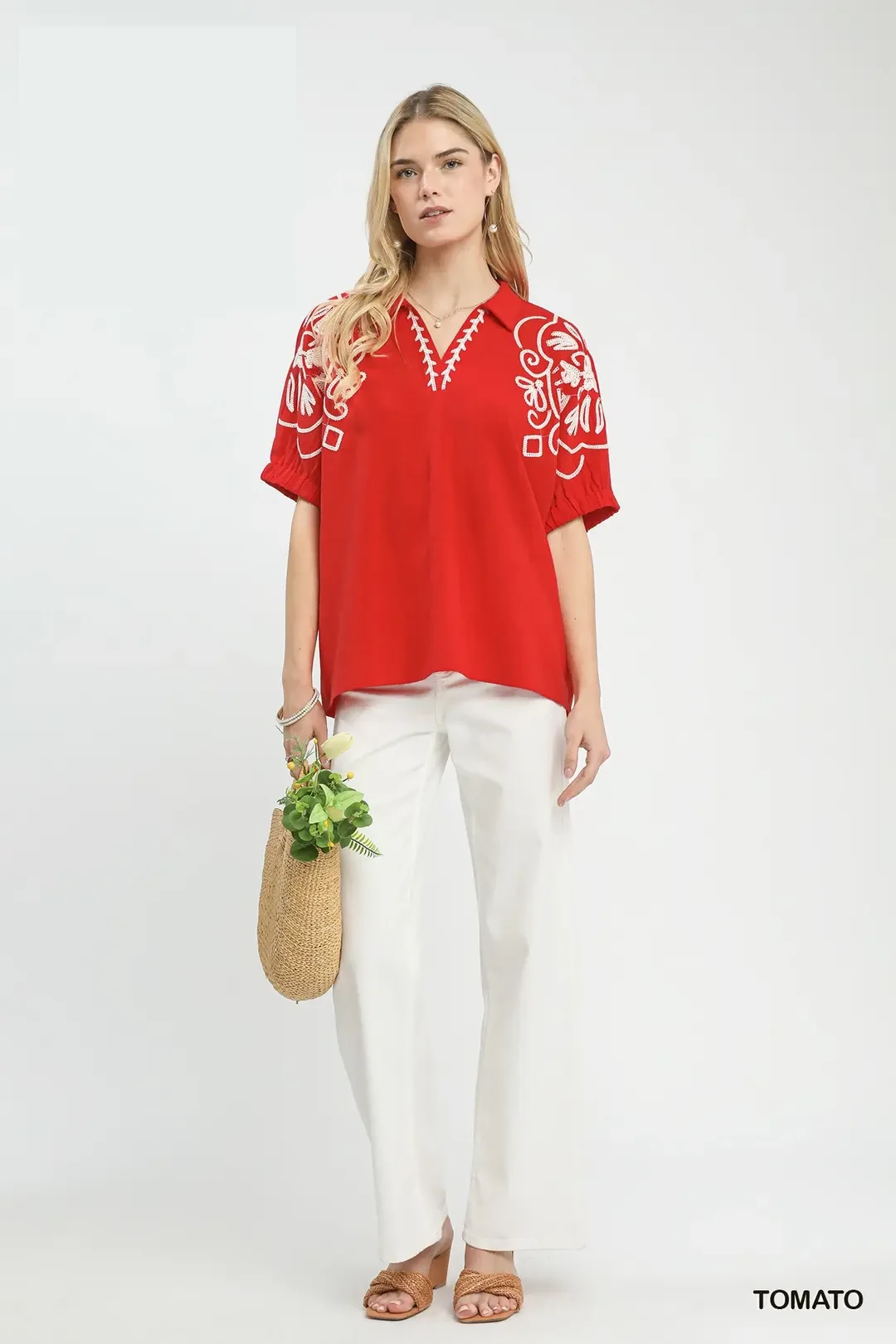 Floral Embroidered Sleeve Blouse