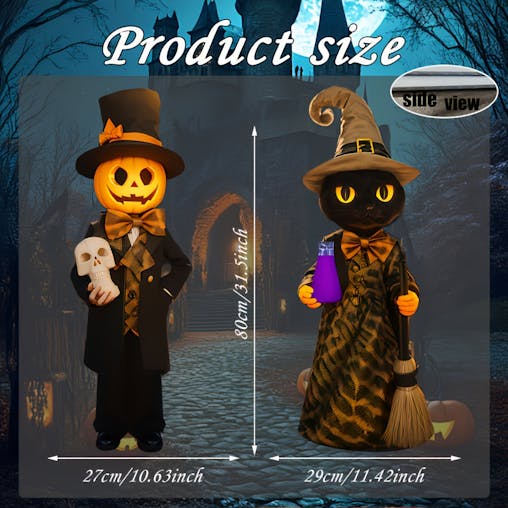 NNETM Halloween Yard Pumpkin Gentleman & Black Cat Witch