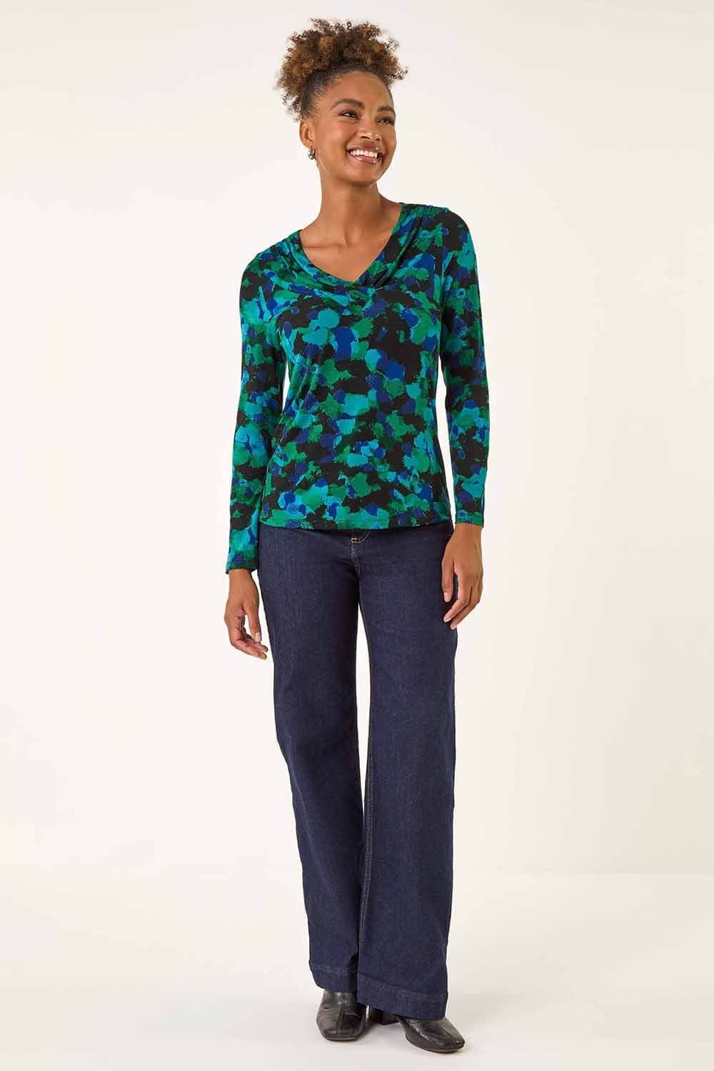 Roman Printed V-Neck Stretch Top