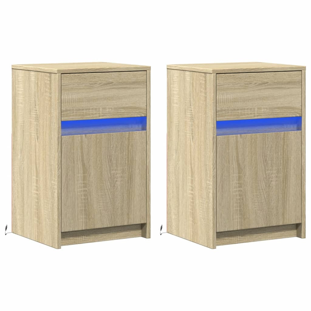 2x Szafka Nocna Stolik Brązowa z Szufladą z LED Do Sypialni 38x34x61 cm