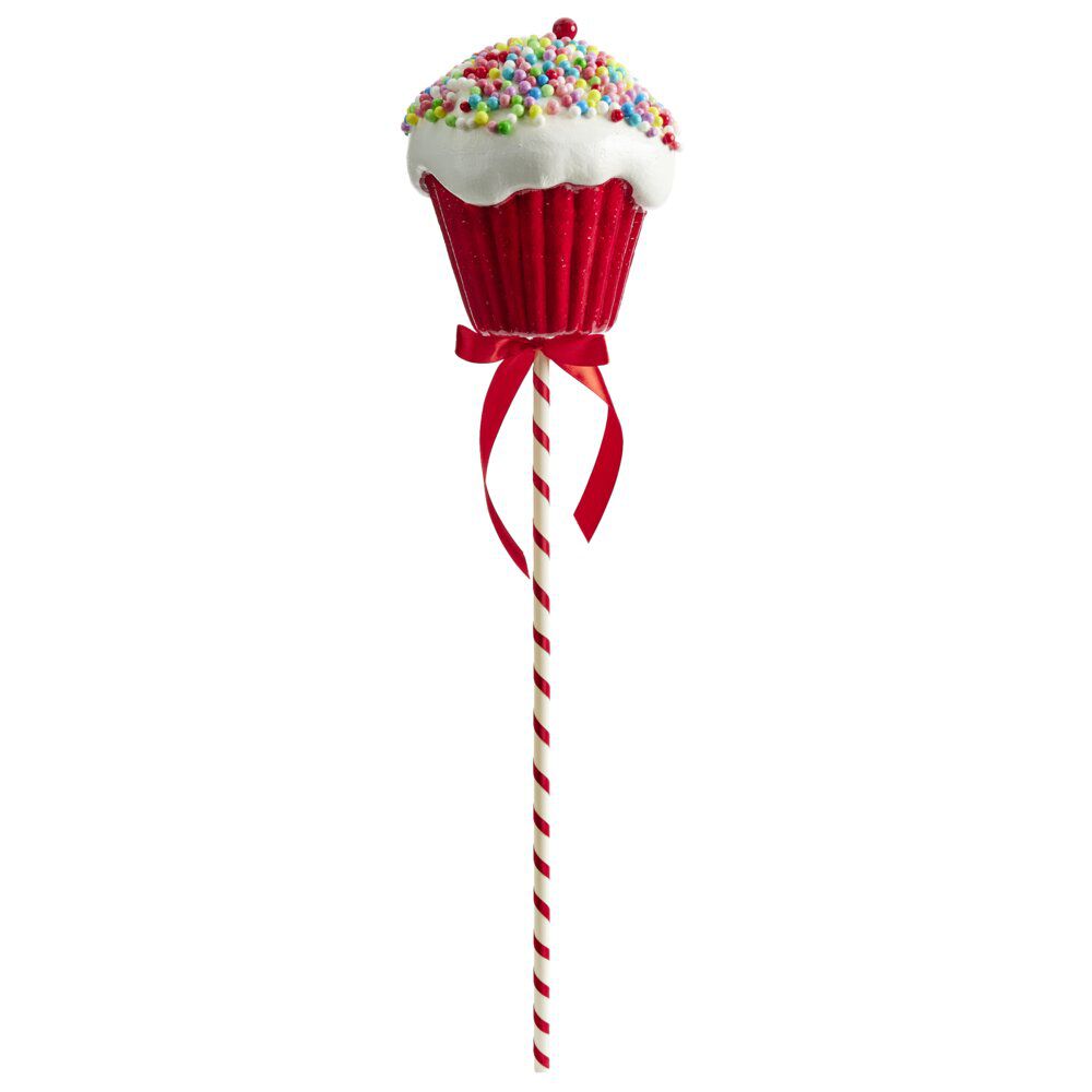 Décoration de No&euml;l à poser sucette cupcake rouge et blanc Ø17xH67cm